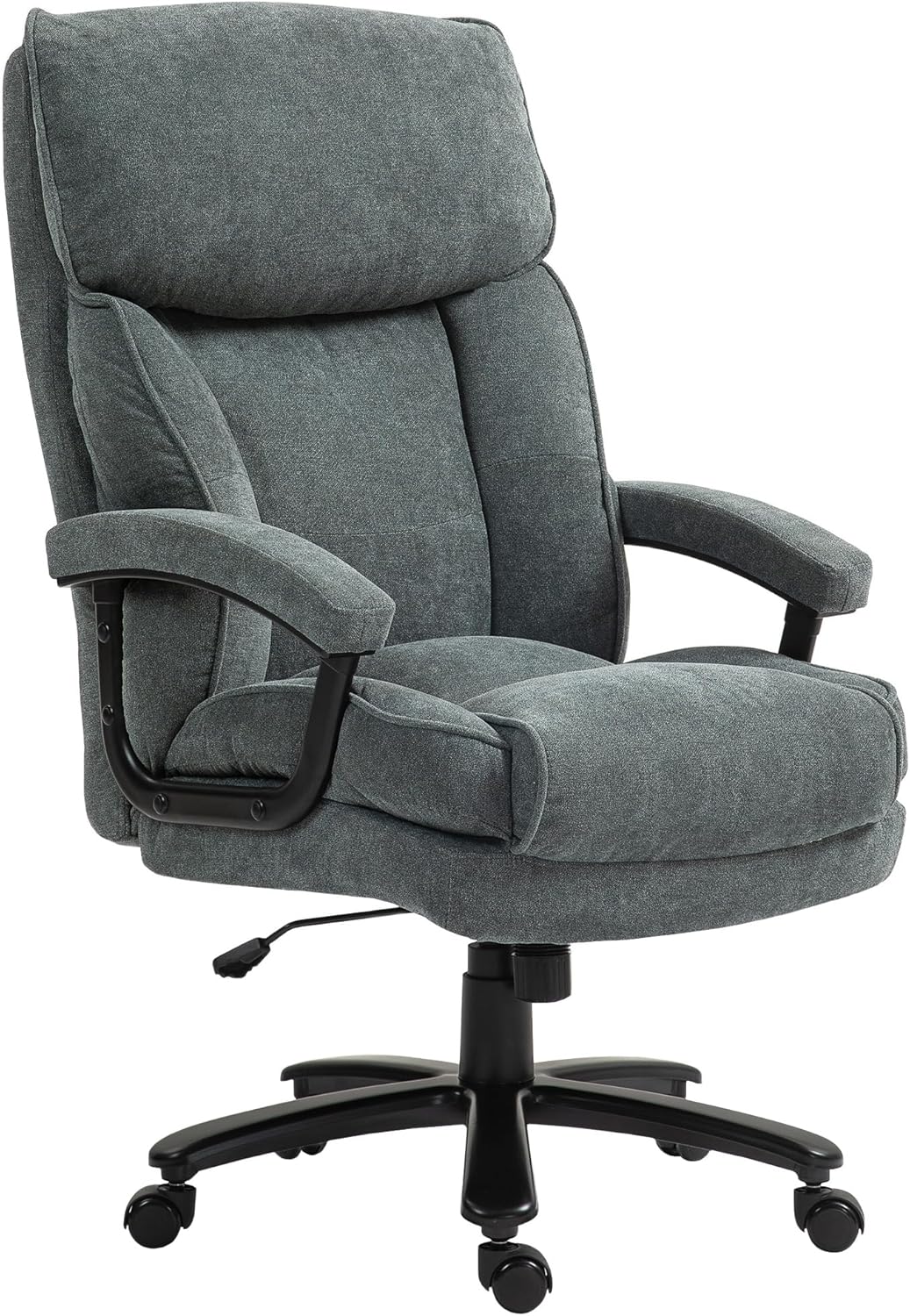 HOMCOM Bürostuhl Ergonomisch Chefsessel mit Hoher Rückenlehne, Wippfunktion, Höhenverstellbar Schreibtischstuhl bis 200 kg Drehstuhl mit Breitem Sitz, für Home Office Grau