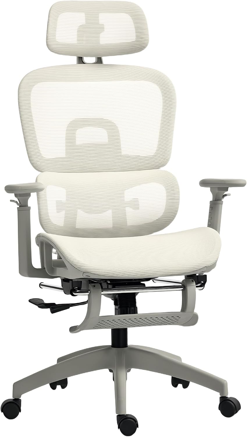 HOMCOM Bürostuhl mit Liegefunktion Ergonomisch Schreibtischstuhl mit 4-Fach verstellbar Rückenlehne Höhenverstellbarer Drehstuhl mit klappbar Armlehnen Kopfstütze Lendenwirbelstütze Beige