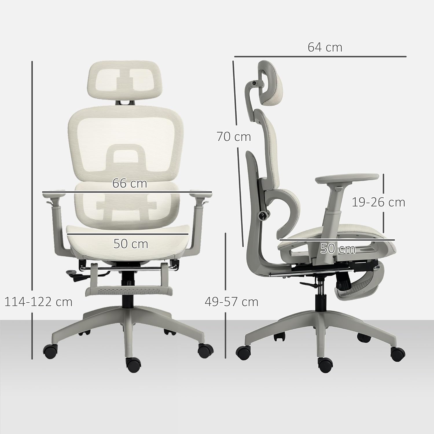 HOMCOM Bürostuhl mit Liegefunktion Ergonomisch Schreibtischstuhl mit 4-Fach verstellbar Rückenlehne Höhenverstellbarer Drehstuhl mit klappbar Armlehnen Kopfstütze Lendenwirbelstütze Beige — Ansicht 3
