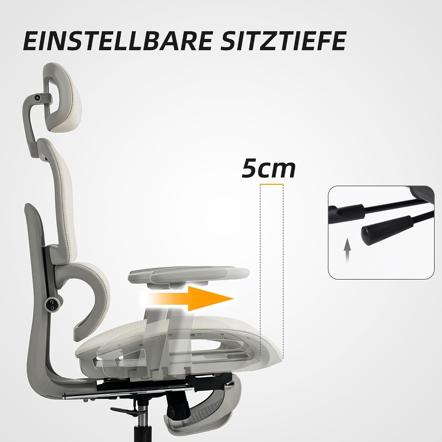 HOMCOM Bürostuhl mit Liegefunktion Ergonomisch Schreibtischstuhl mit 4-Fach verstellbar Rückenlehne Höhenverstellbarer Drehstuhl mit klappbar Armlehnen Kopfstütze Lendenwirbelstütze Beige — Ansicht 5
