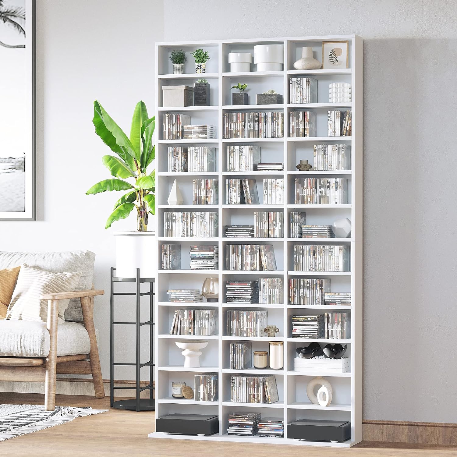 HOMCOM CD/DVD Regal Aufbewahrungsmöbel für 1116 CDs 36 höhenverstellbare Fächer 195 x 102 x 23,5 cm Weiß — Ansicht 2