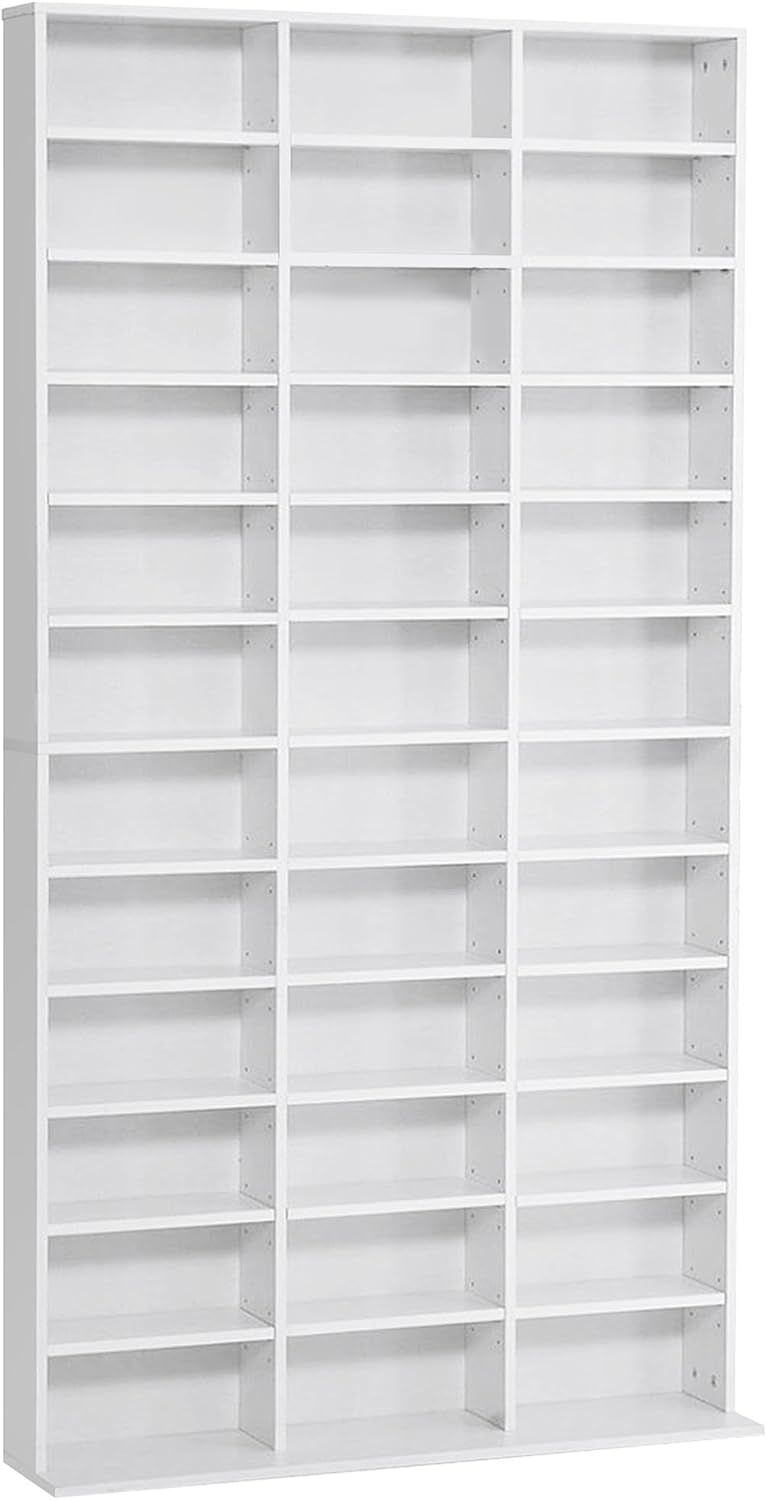 HOMCOM CD/DVD Regal Aufbewahrungsmöbel für 1116 CDs 36 höhenverstellbare Fächer 195 x 102 x 23,5 cm Weiß