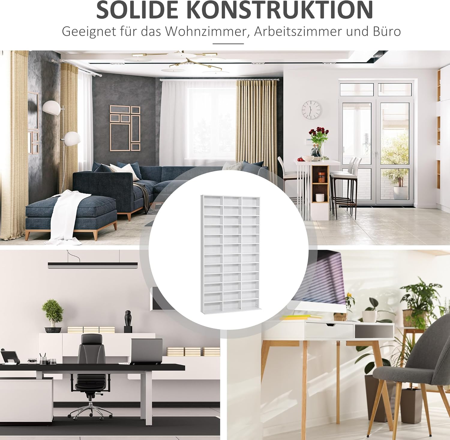 HOMCOM CD/DVD Regal Aufbewahrungsmöbel für 1116 CDs 36 höhenverstellbare Fächer 195 x 102 x 23,5 cm Weiß — Ansicht 6