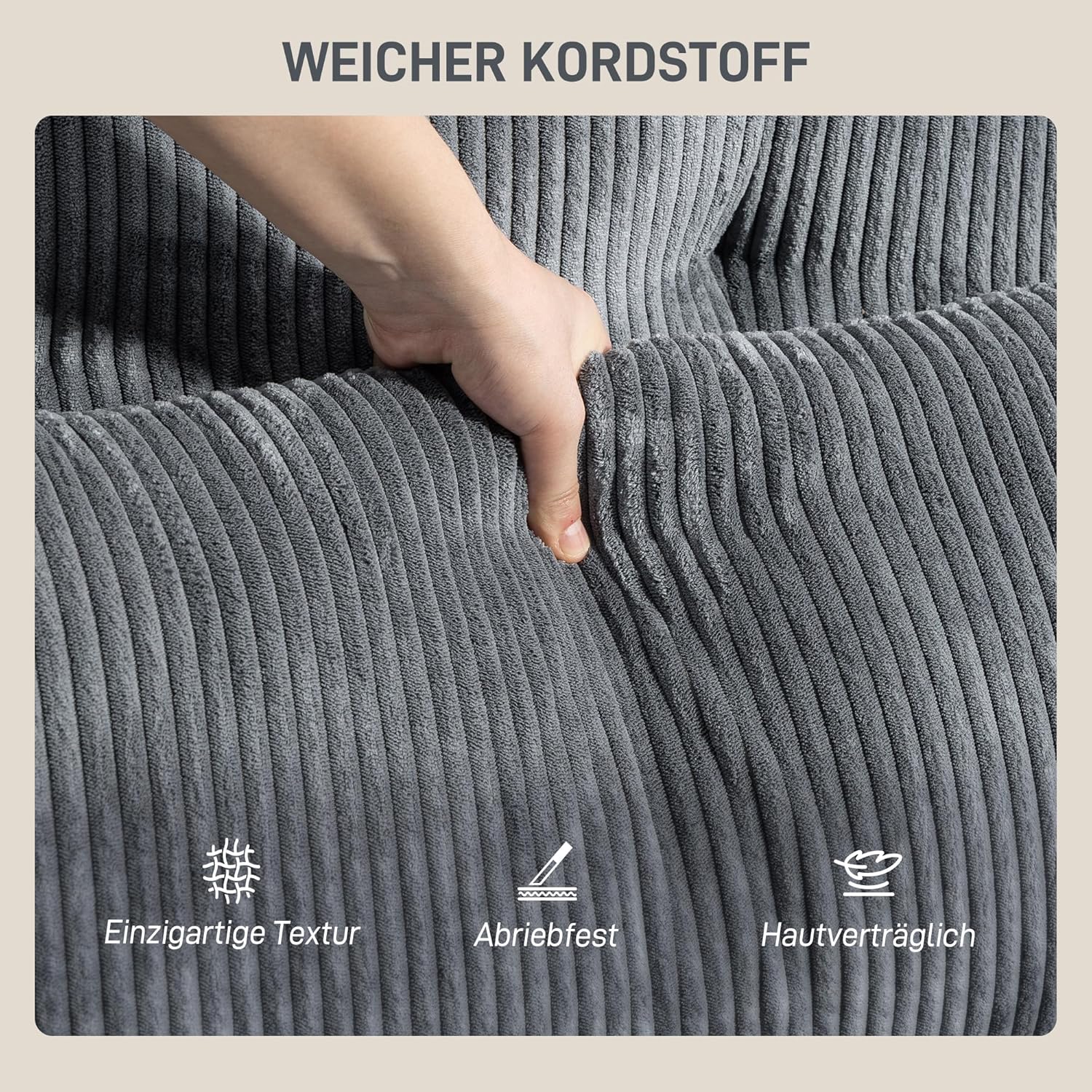HOMCOM Chaiselongue 2 Sitzer Schlafsofa 114 x 147 cm Sofa mit Bettfunktion, Cord-Optik, Links/Rechts Armlehne, Becherhalter und Lendenkissen Couch für Wohnzimmer, Schlafzimmer, Dunkelgrau — Ansicht 4