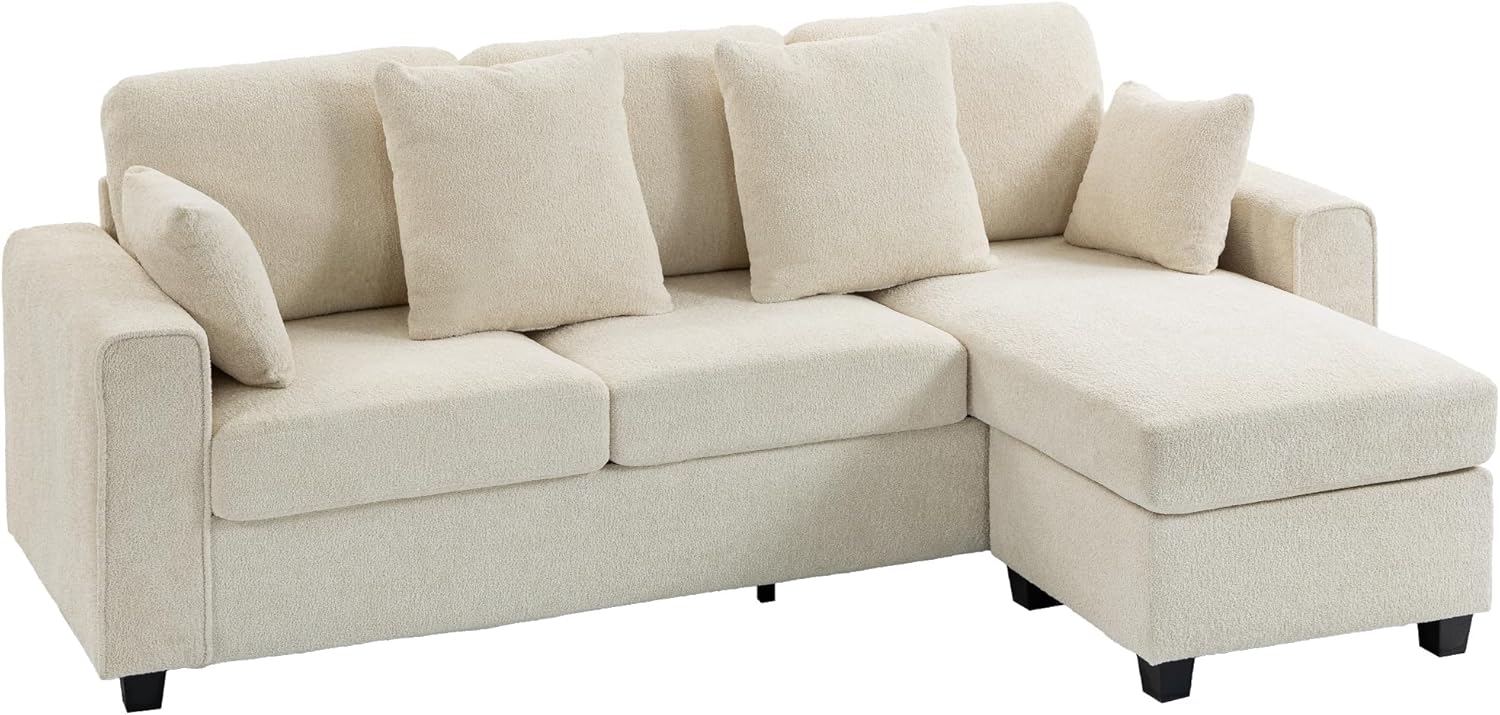 HOMCOM Ecksofa 235,5 cm L-Form Sofa 3-Sitzer mit umkehrbarer Chaiselongue, Samtstoff mit Punktstruktur, breite und Tiefe Sitzfläche, Couch für Wohnzimmer, Beige