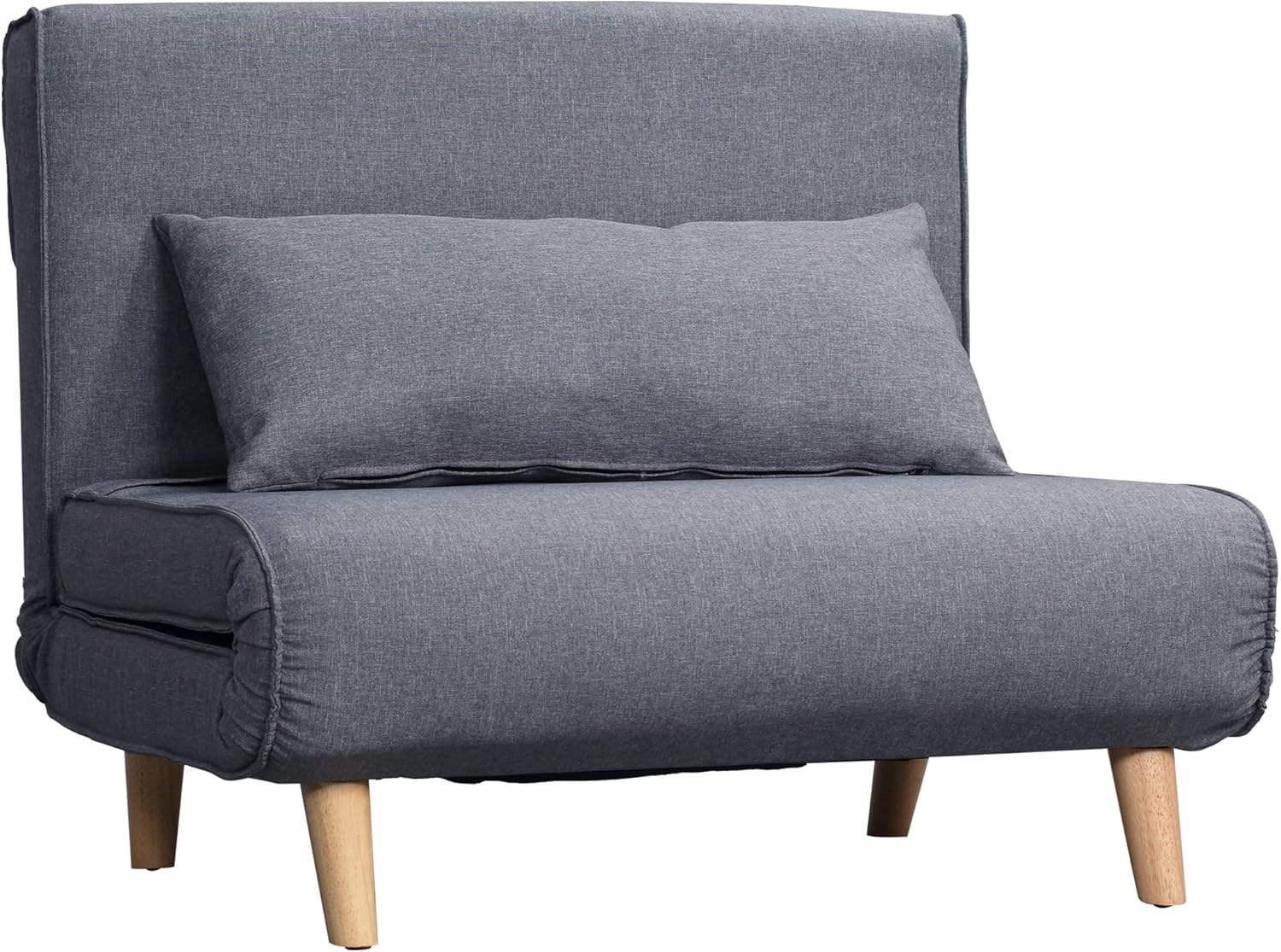 HOMCOM Einzelsofa Schlafsofa Sofabett Klappsofa verstellbar Rückenlehne Liege nordisch skandinavisch 25D Schaumstoff Haus Leinenimitat Kautschukholz Grau 94 x 78 x 80 cm