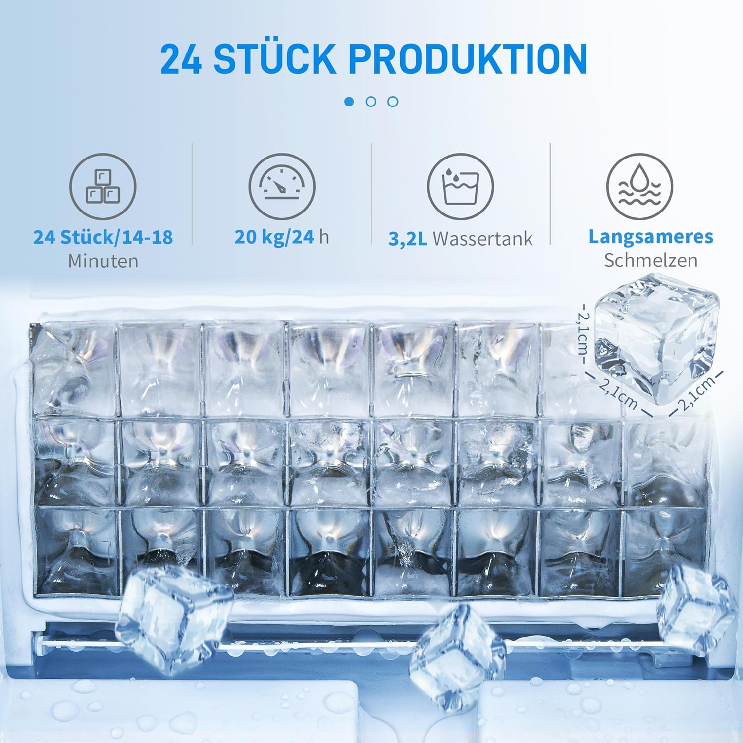 HOMCOM Eiswürfelmaschine, Ice Maker Edelstahl 24 Eiswürfel in 14-18 Min., 20kg/24h, 3,2L Wassertank, Selbstreinigend Eiswürfelbereiter mit 2 Arten der Wasserbefüllung, für Küche, Büro, Party, Schwarz — Ansicht 3