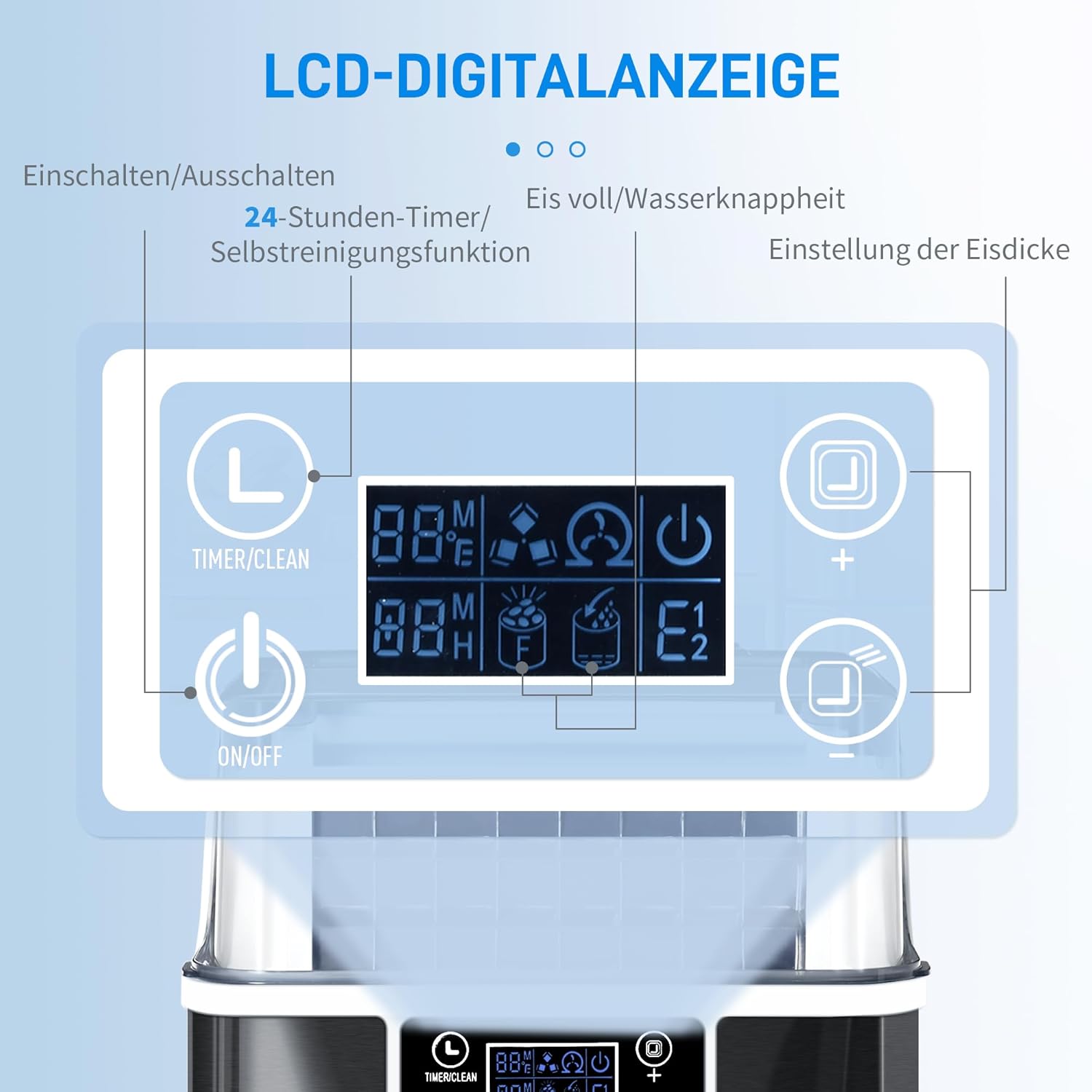 HOMCOM Eiswürfelmaschine, Ice Maker Edelstahl 24 Eiswürfel in 14-18 Min., 20kg/24h, 3,2L Wassertank, Selbstreinigend Eiswürfelbereiter mit 2 Arten der Wasserbefüllung, für Küche, Büro, Party, Schwarz — Ansicht 5