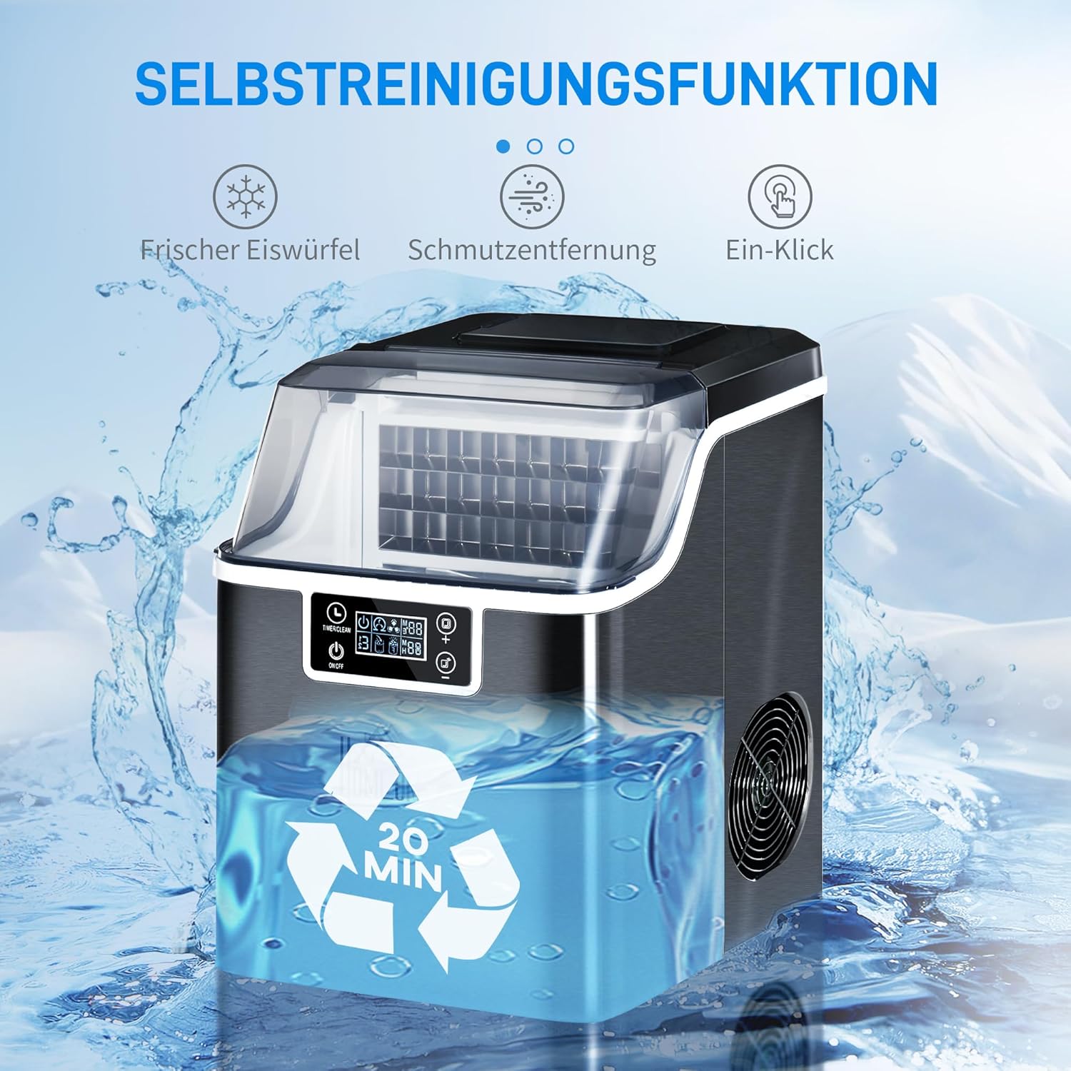HOMCOM Eiswürfelmaschine, Ice Maker Edelstahl 24 Eiswürfel in 14-18 Min., 20kg/24h, 3,2L Wassertank, Selbstreinigend Eiswürfelbereiter mit 2 Arten der Wasserbefüllung, für Küche, Büro, Party, Schwarz — Ansicht 6