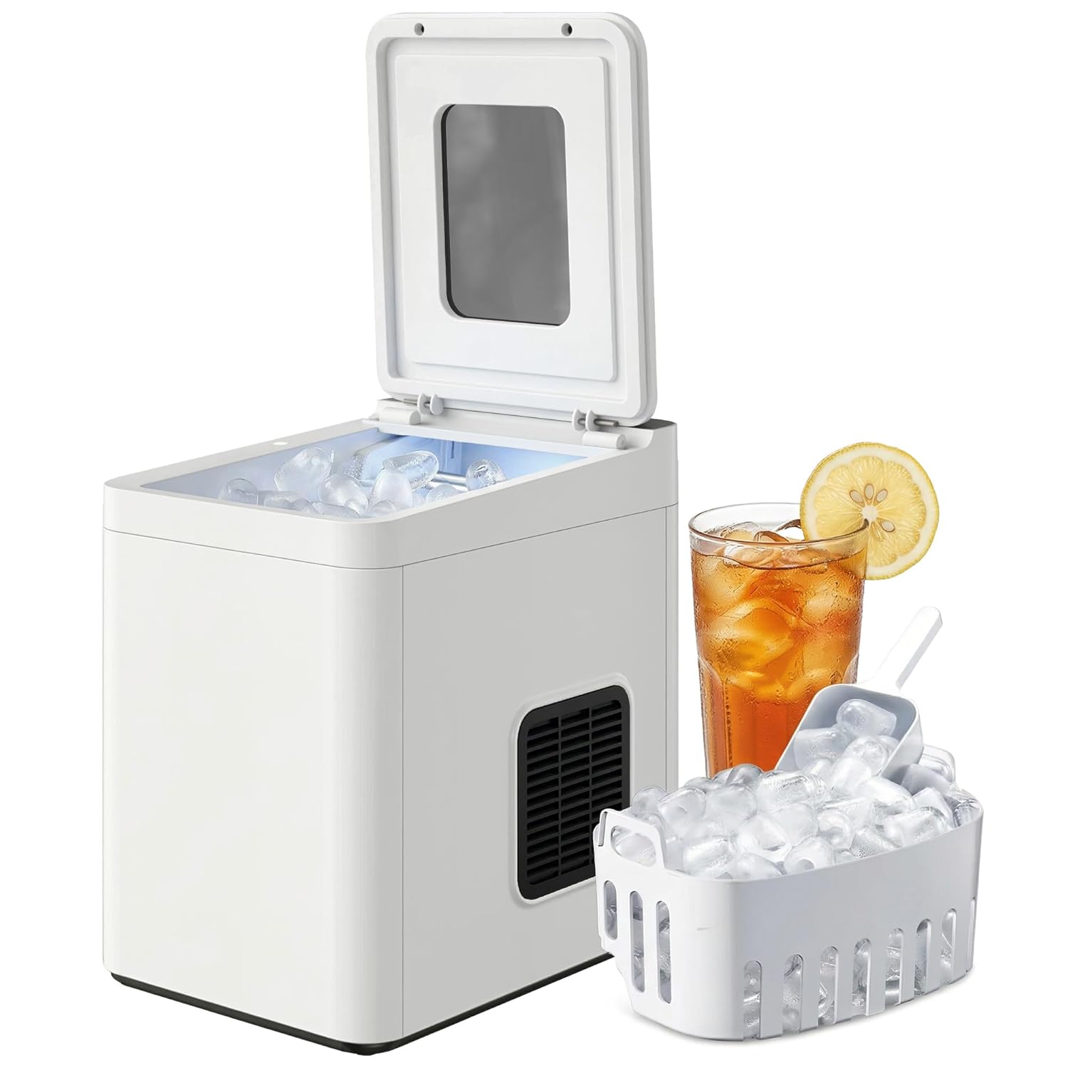 HOMCOM Eiswürfelmaschine Klein, 12 kg 24 Std., 9 Eiswürfel in 7-10 Minuten, 2 Größen von Bullet-Eiswürfeln, Ice Maker Selbstreinigend Eiswürfelbereiter mit Eisschaufel und Korb, für Küche, Büro, Party