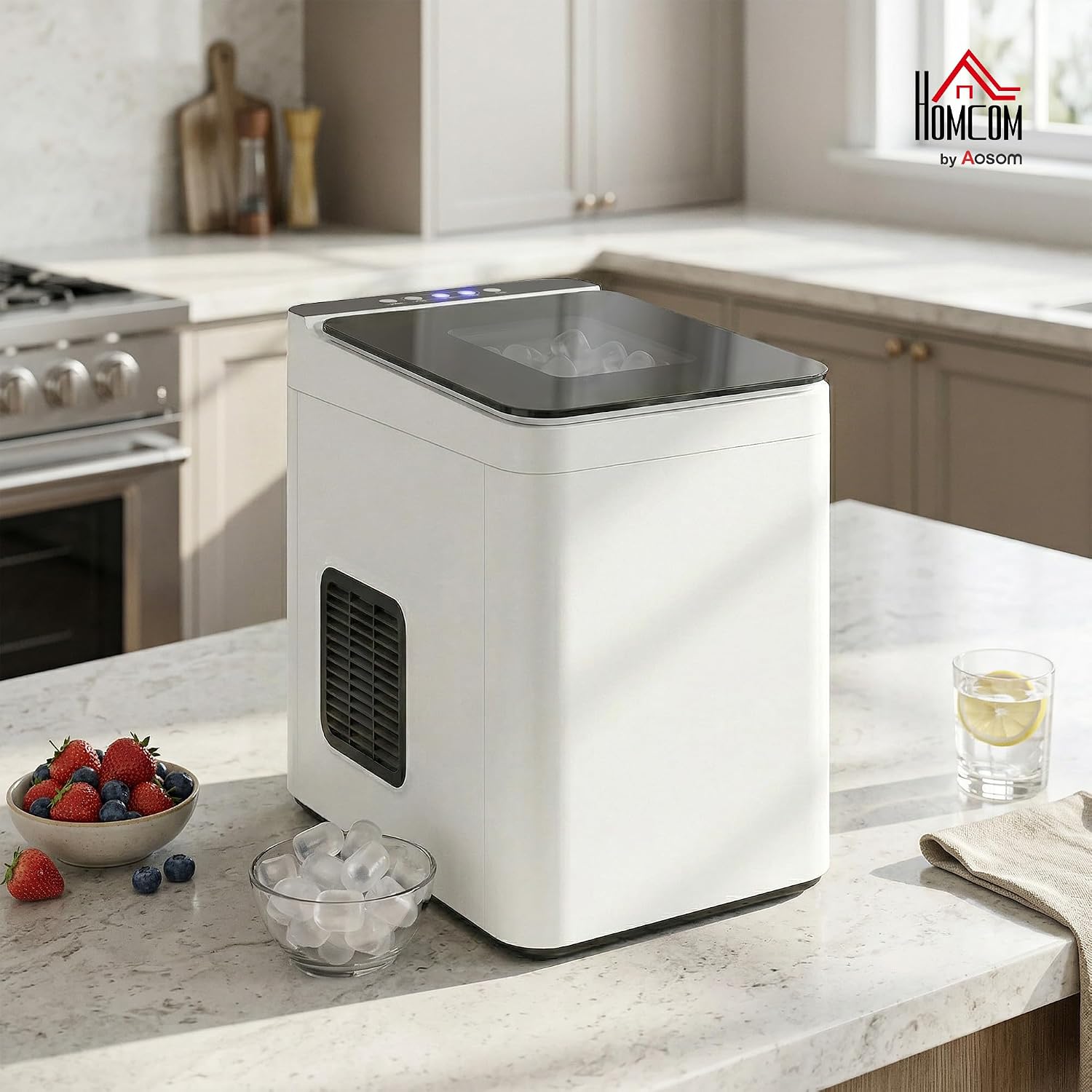 HOMCOM Eiswürfelmaschine Klein, 12 kg 24 Std., 9 Eiswürfel in 7-10 Minuten, 2 Größen von Bullet-Eiswürfeln, Ice Maker Selbstreinigend Eiswürfelbereiter mit Eisschaufel und Korb, für Küche, Büro, Party — Ansicht 2