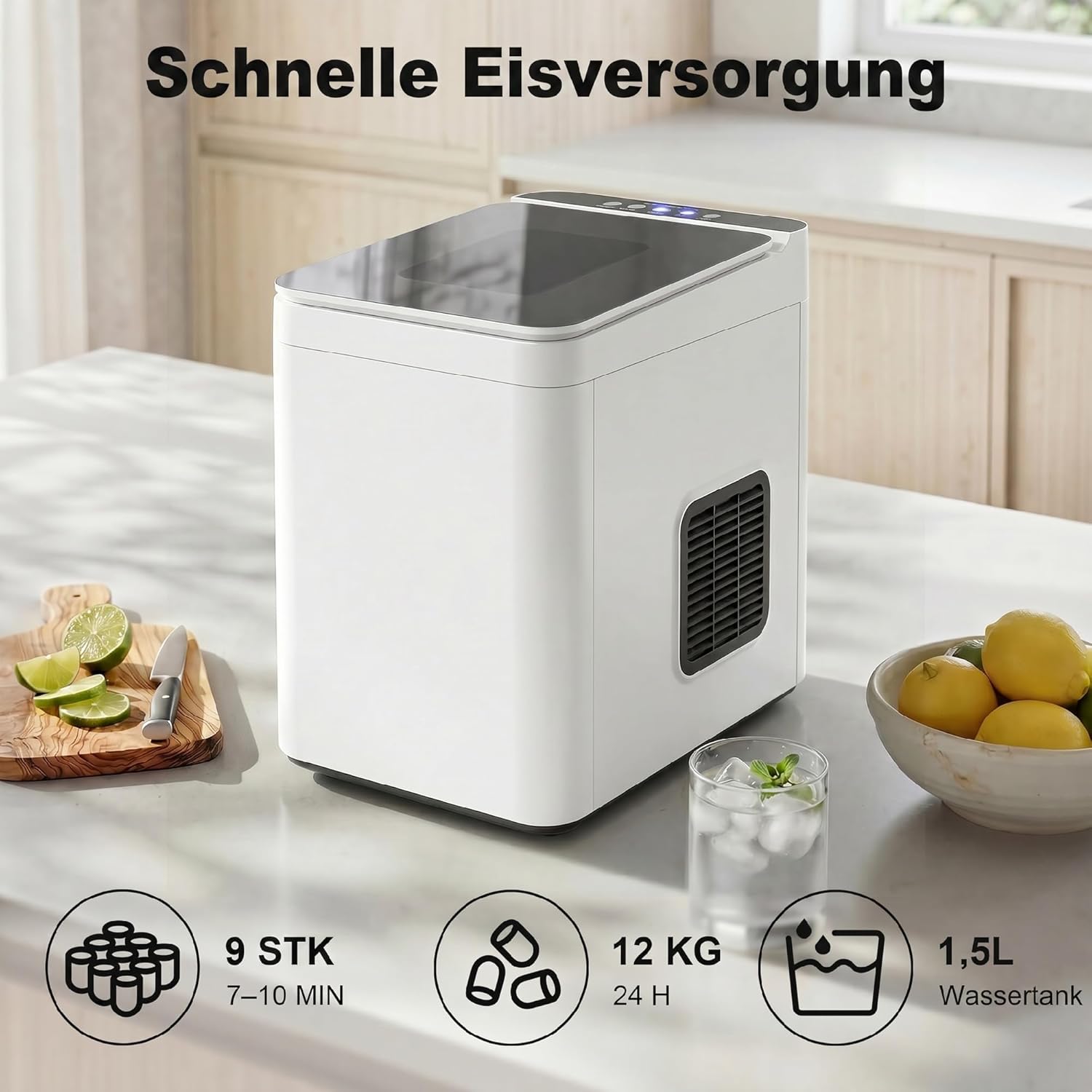 HOMCOM Eiswürfelmaschine Klein, 12 kg 24 Std., 9 Eiswürfel in 7-10 Minuten, 2 Größen von Bullet-Eiswürfeln, Ice Maker Selbstreinigend Eiswürfelbereiter mit Eisschaufel und Korb, für Küche, Büro, Party — Ansicht 3