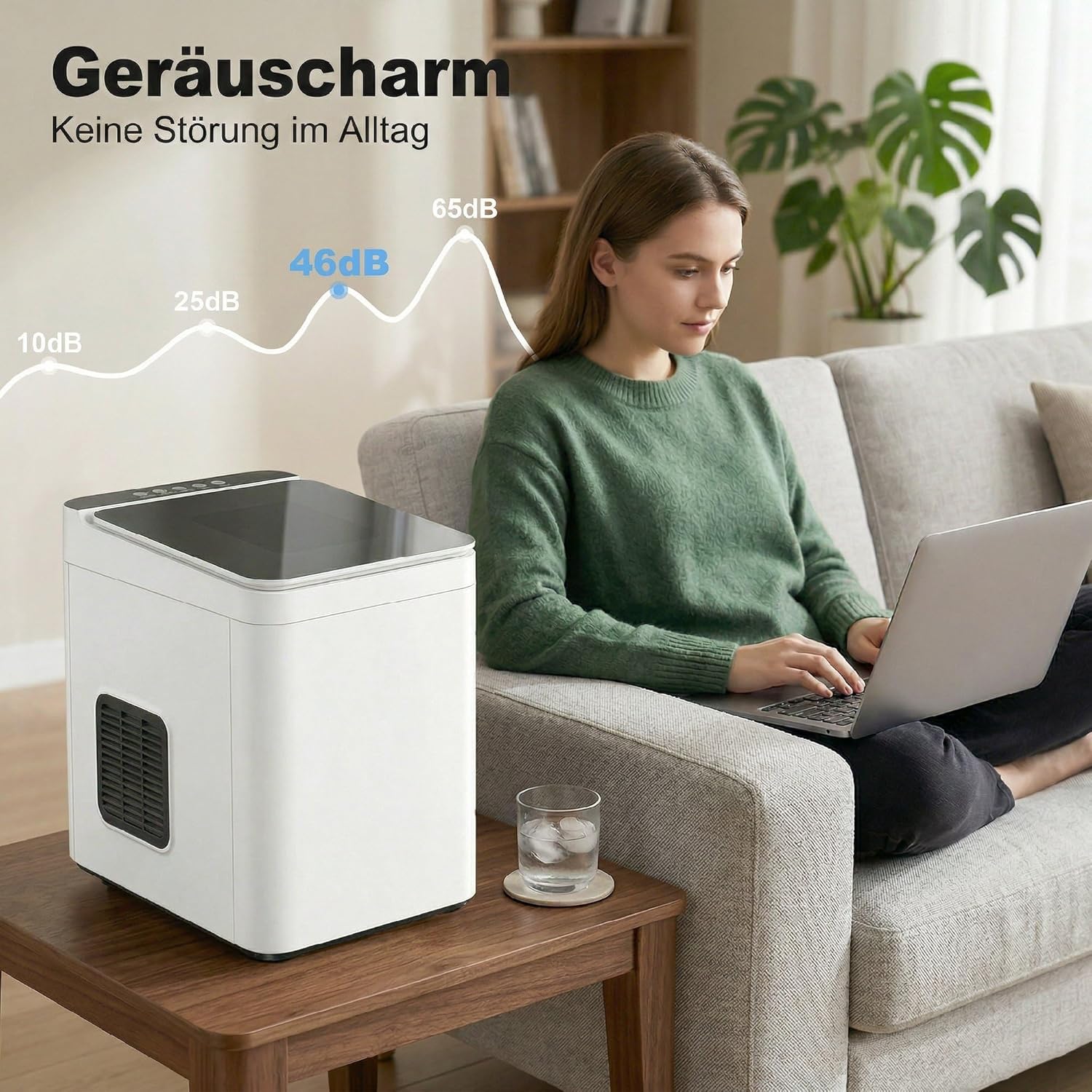 HOMCOM Eiswürfelmaschine Klein, 12 kg 24 Std., 9 Eiswürfel in 7-10 Minuten, 2 Größen von Bullet-Eiswürfeln, Ice Maker Selbstreinigend Eiswürfelbereiter mit Eisschaufel und Korb, für Küche, Büro, Party — Ansicht 6