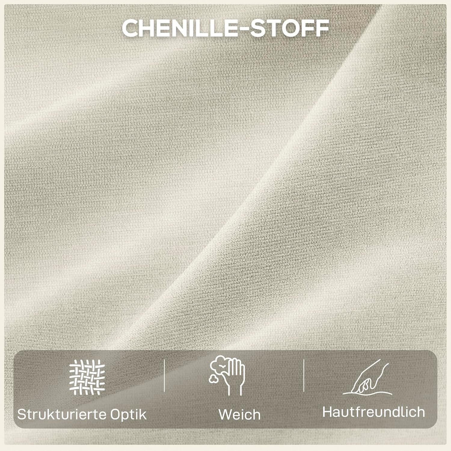 HOMCOM Elektrisch Relaxsessel Fernsehsessel mit Liegefunktion, Verstellbare Rückenlehne und Kopfstütze Drehbar TV Sessel mit Seitentasche Wippfunktion Chenille-Optik für Wohnzimmer Cremeweiß — Ansicht 6