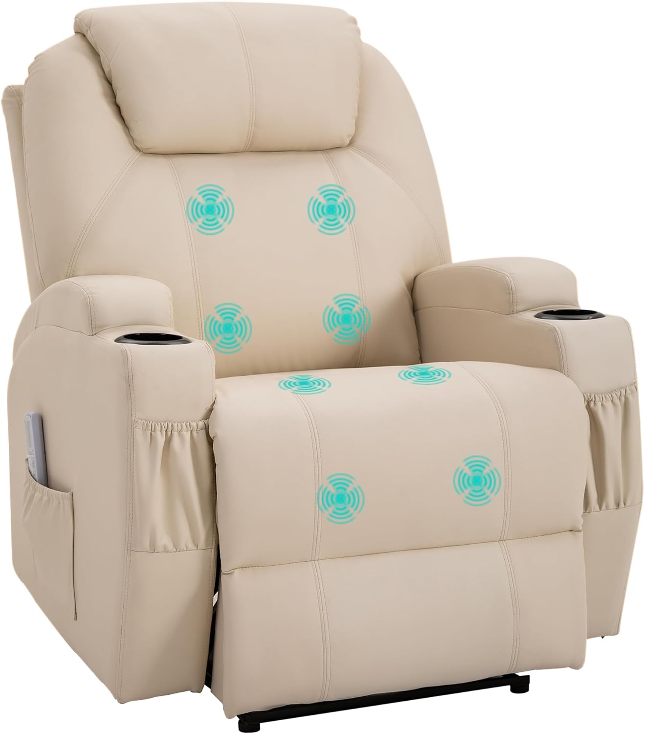 HOMCOM elektrischer Massagesessel Relaxsessel Fernsehsessel Massagefunktion Liegefunktion Kunstleder Holz Metall Schaumstoff Beige 82 x 97 x 110 cm
