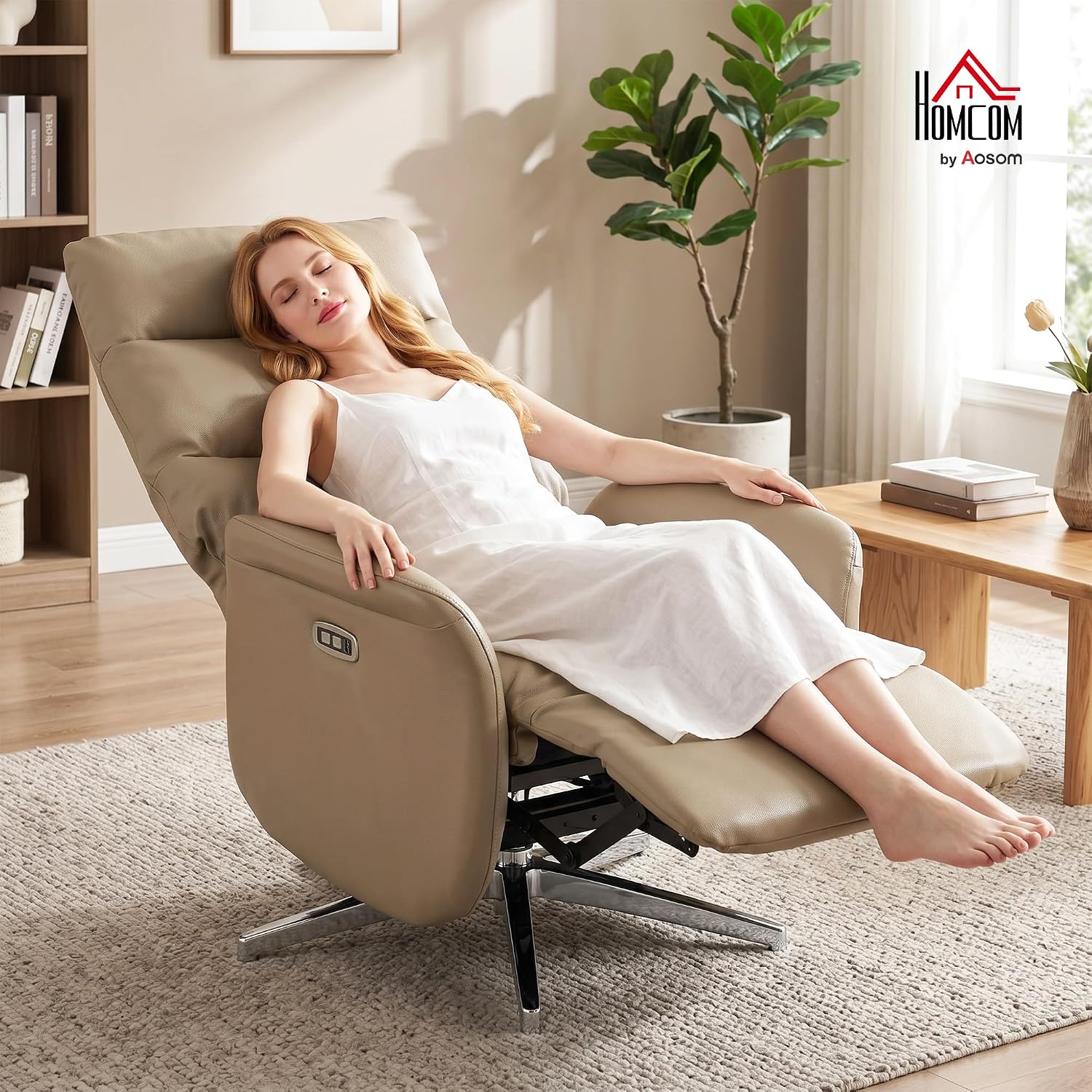 HOMCOM Elektrischer Relaxsessel, neigbar um 160 °, mit Fußstütze, elektrisch, gepolstert, ergonomisch, drehbar, mit USB- und Typ-C-Stecker, aus PU-Leder, Wohnzimmer, Büro, Braun — Ansicht 2