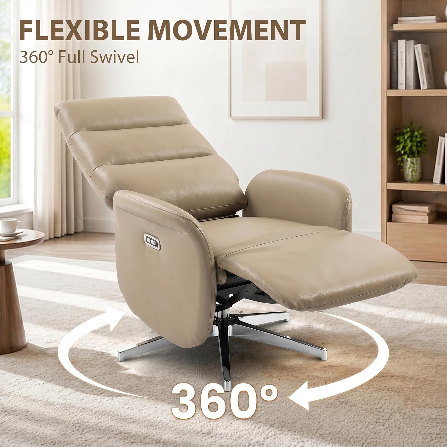 HOMCOM Elektrischer Relaxsessel, neigbar um 160 °, mit Fußstütze, elektrisch, gepolstert, ergonomisch, drehbar, mit USB- und Typ-C-Stecker, aus PU-Leder, Wohnzimmer, Büro, Braun — Ansicht 5
