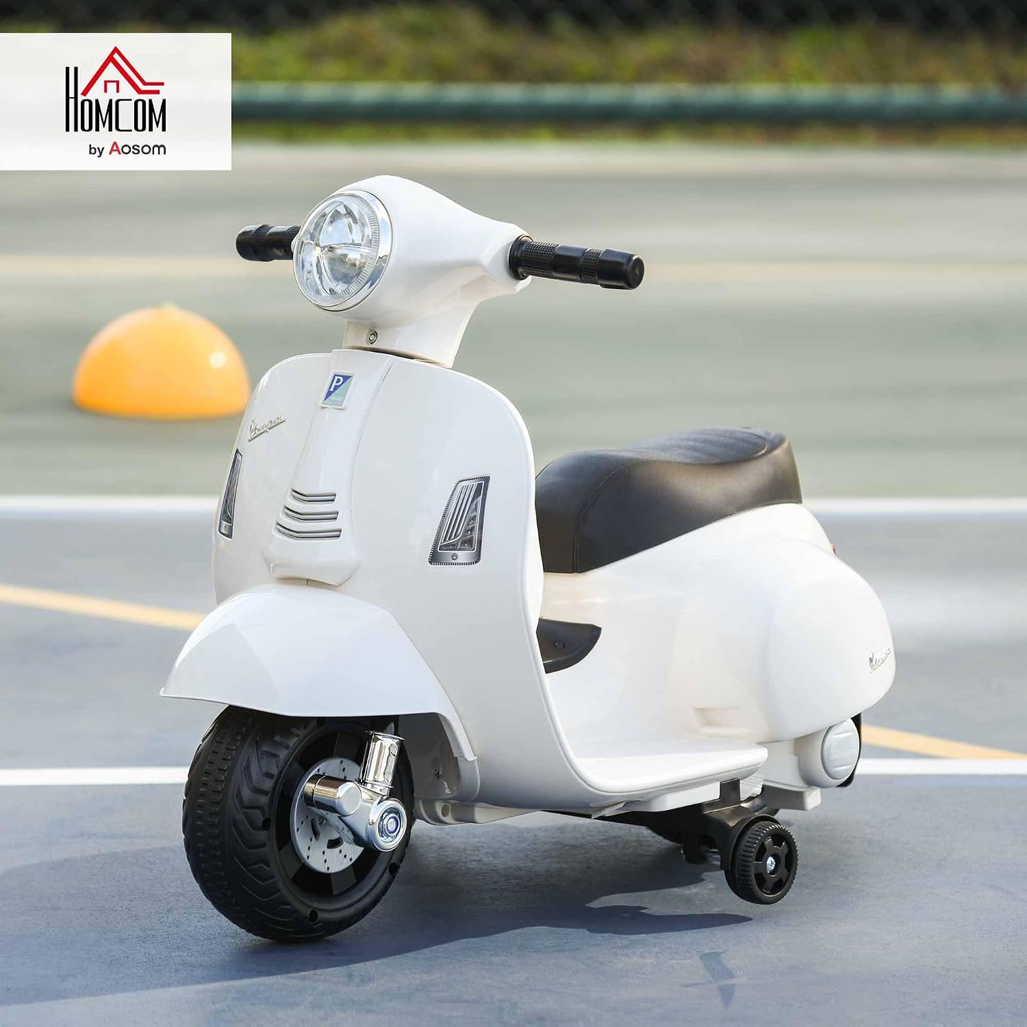 HOMCOM Elektro Kindermotorrad Vespa Elektromotorrad mit LED-Licht, Sound, Kinder Elektro Motorrad für Kinder von 18-36 Monate Weiß — Ansicht 2