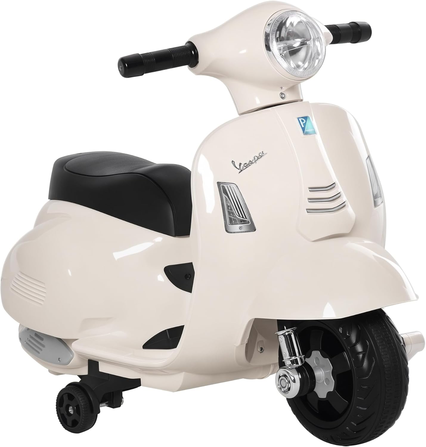 HOMCOM Elektro Kindermotorrad Vespa Elektromotorrad mit LED-Licht, Sound, Kinder Elektro Motorrad für Kinder von 18-36 Monate Weiß