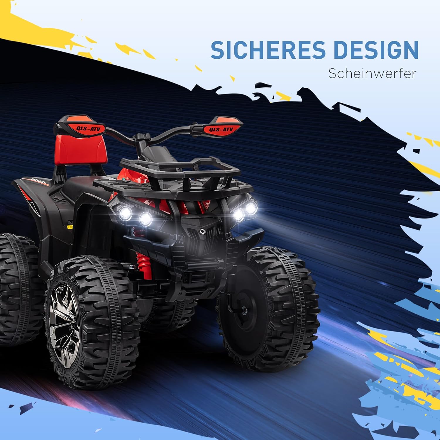 HOMCOM Elektro Quad für Kinder, 12V 10Ah Kinder Quad mit Vorwärts-, Rückwärtsfunktion, 2 Motor, USB-Anschluss, MP3-Musikplayer, Kinderfahrzeug mit Scheinwerfer 3-8 km/h, für 3-5 Jahre, Rot — Ansicht 5