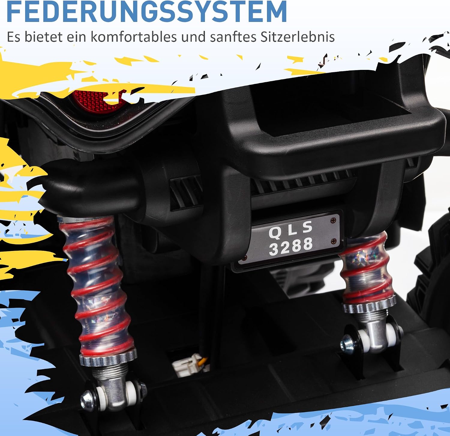 HOMCOM Elektro Quad für Kinder, 12V 10Ah Kinder Quad mit Vorwärts-, Rückwärtsfunktion, 2 Motor, USB-Anschluss, MP3-Musikplayer, Kinderfahrzeug mit Scheinwerfer 3-8 km/h, für 3-5 Jahre, Rot — Ansicht 6
