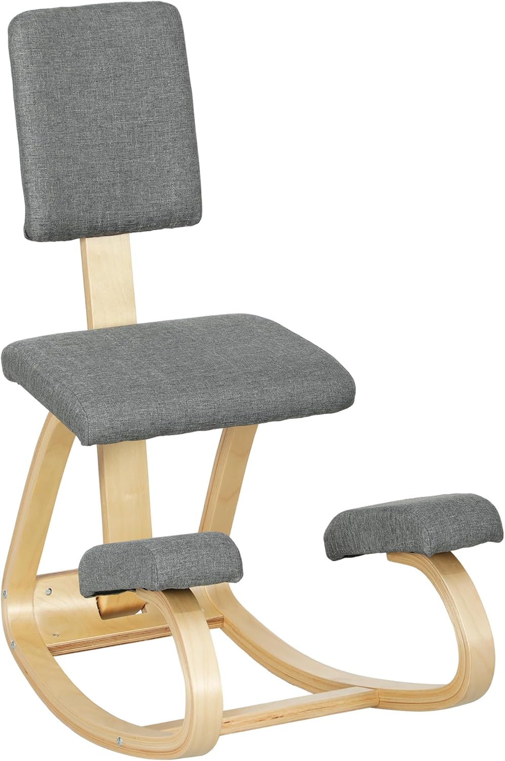 HOMCOM Ergonomischer Kniestuhl, Kniehocker mit Rückenlehne, Basis aus Holz Bürostuhl für Zuhause, Büro, Meditation, zur Verbesserung der Nackenschmerzen Rückenschmerzen Grau