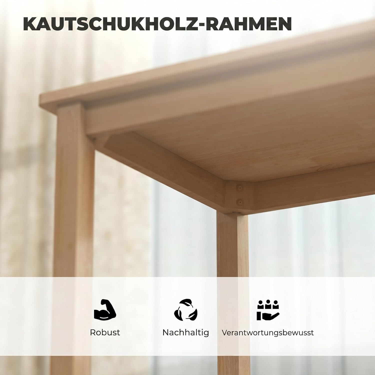 HOMCOM Essgruppe Holz 80 x 60 cm Esstisch mit 2 Stühlen Platzsparend Esszimmergruppe Sitzgruppe Rechteckig Küchentisch mit gepolsterten Essstühlen für kleine Raum, Esszimmer, Küche, Naturholz — Ansicht 6