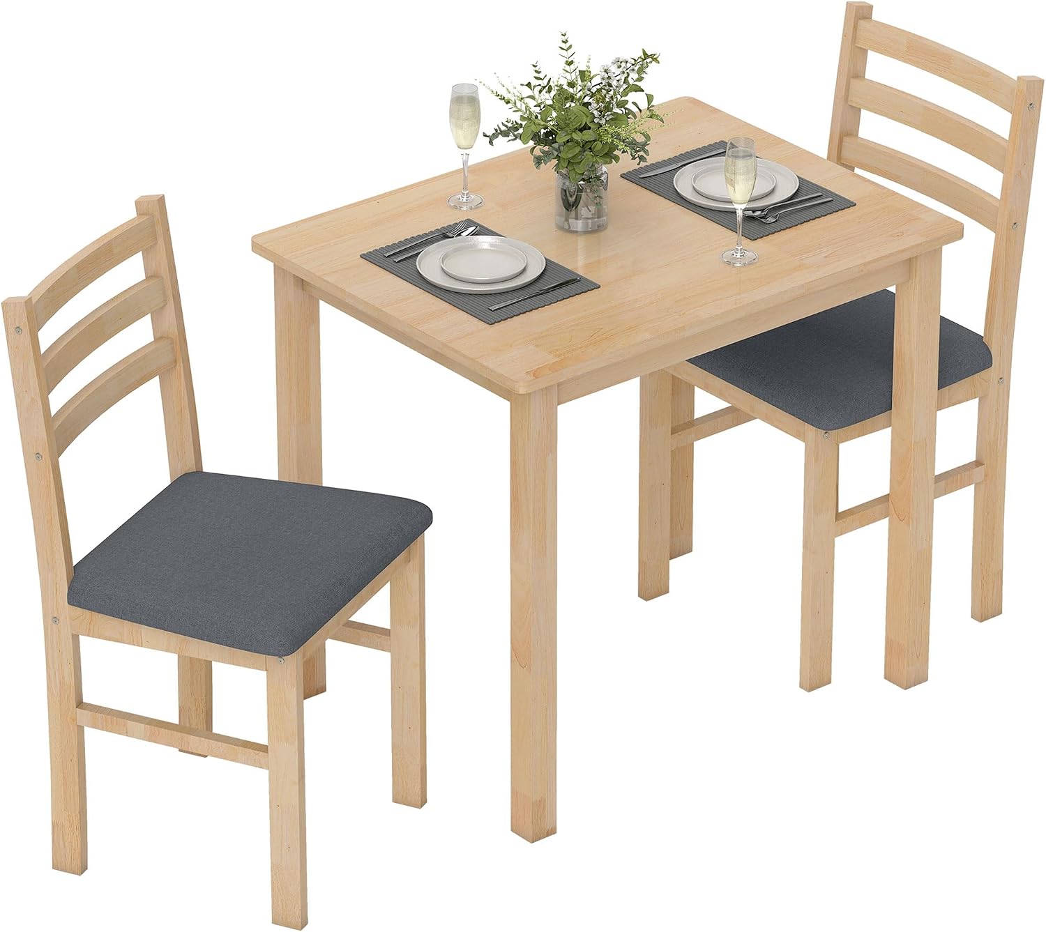HOMCOM Essgruppe Holz 80 x 60 cm Esstisch mit 2 