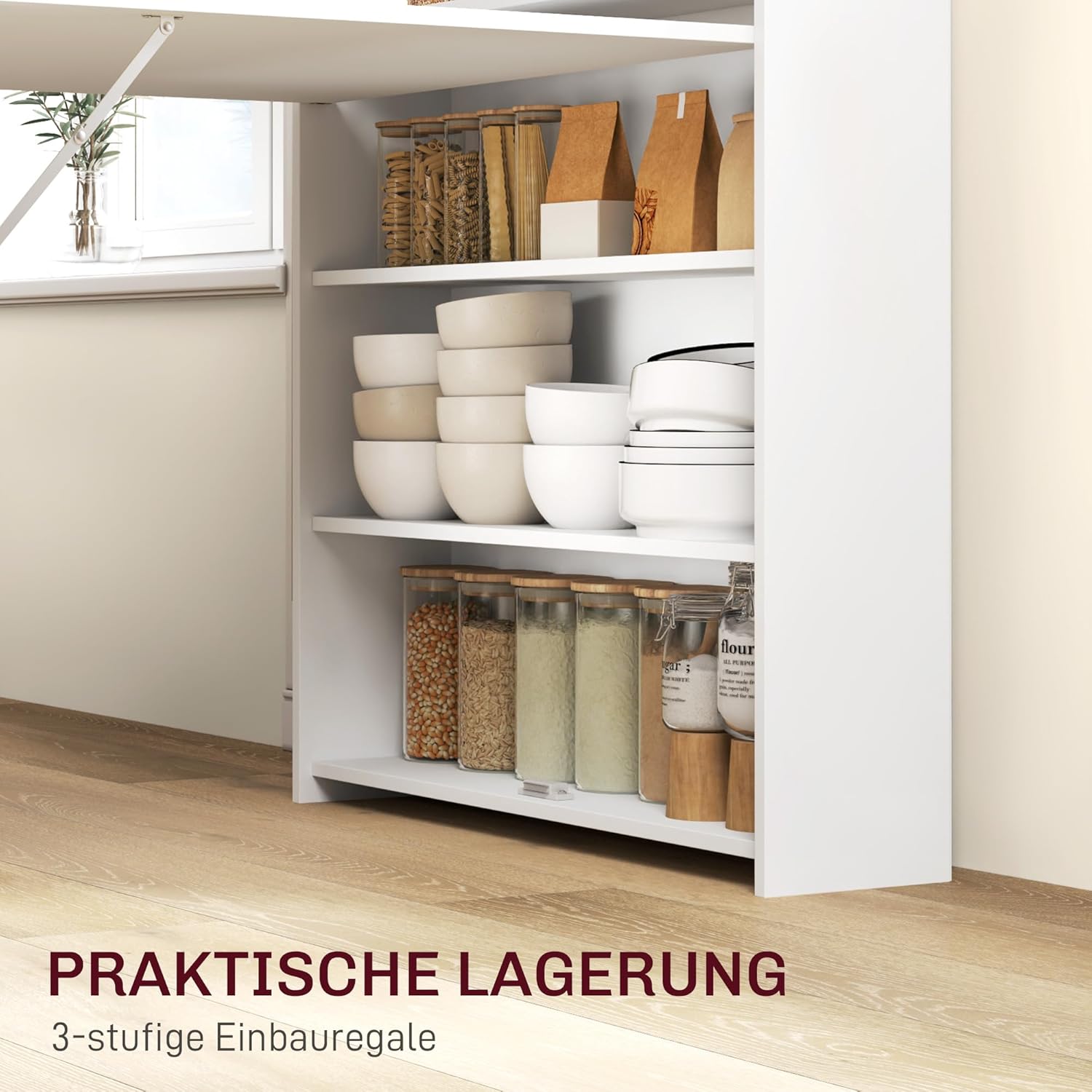 HOMCOM Essgruppe mit Klappbarem Esstisch und 2 Klappstühlen, Gepolsterten Kunstlederstühlen, Klapptisch mit 3 Regalen, Stahlrahmen, Platzsparend für Küche, Esszimmer, Kleine Räume, Weiß — Ansicht 4