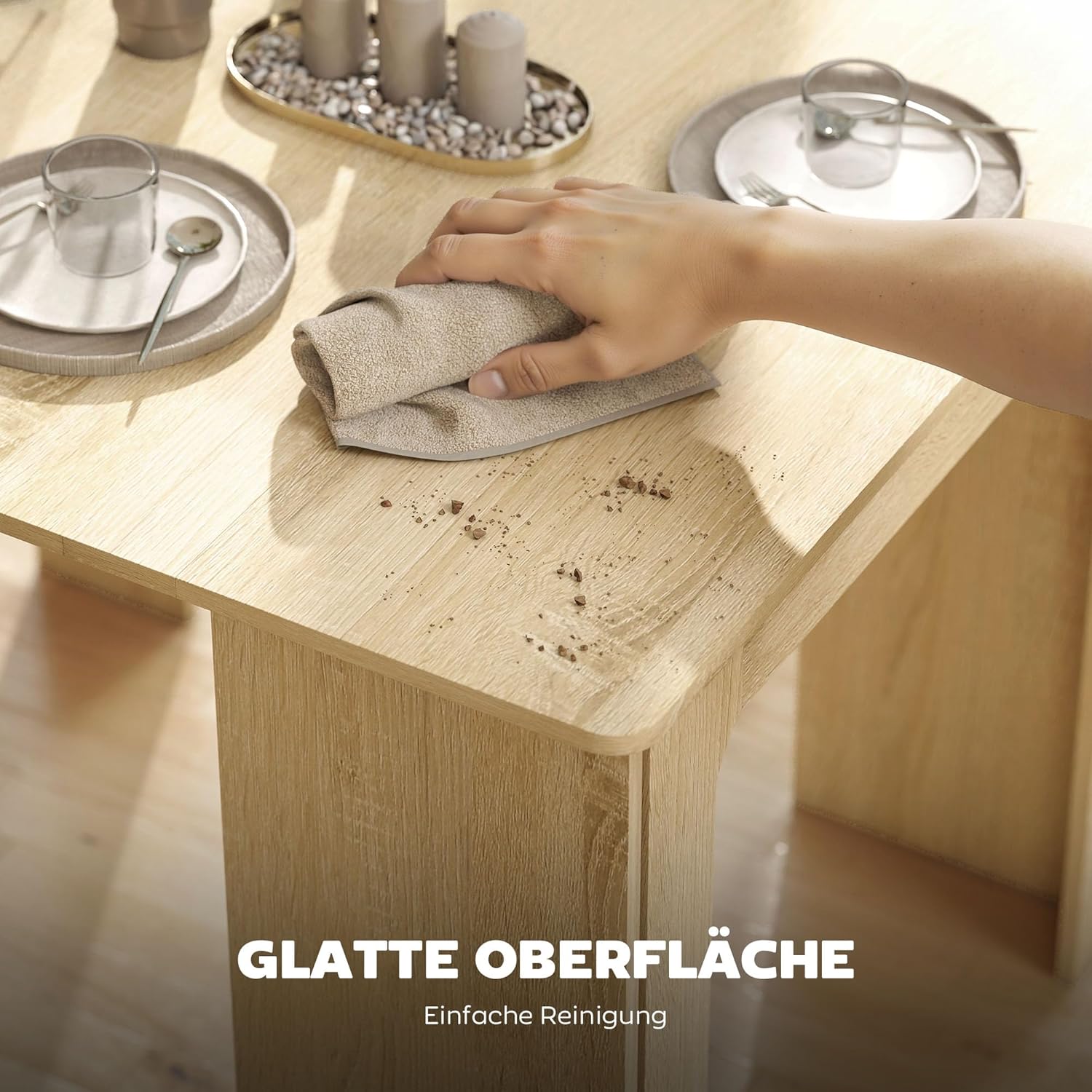 HOMCOM Esstisch, 60-180x85cm 3 Stufig Ausziehbar Küchentisch für bis 6 Personen, Modern Esszimmertisch, für Wohnzimmer, Esszimmer, Küche, Natur — Ansicht 6
