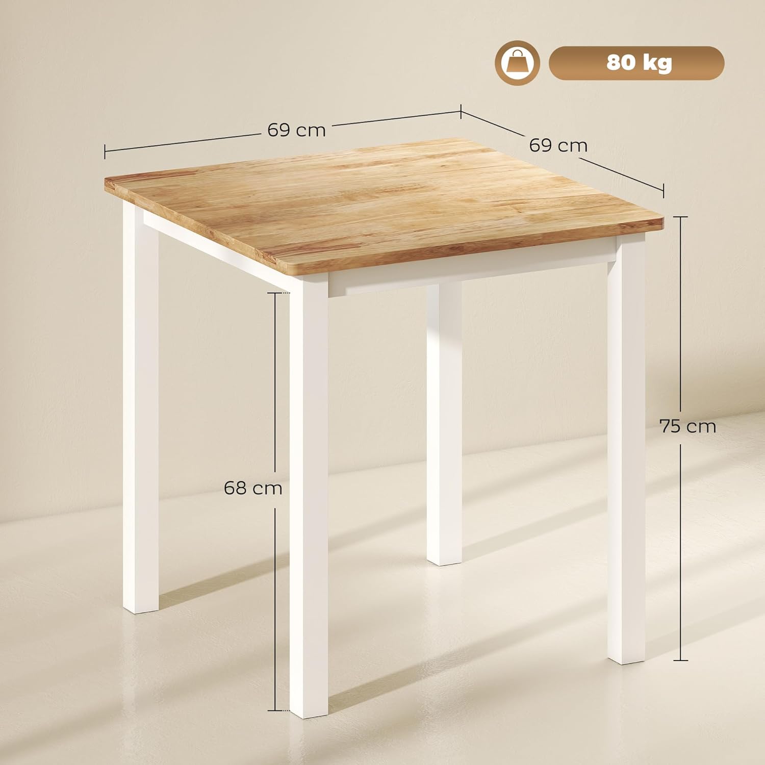 HOMCOM Esstisch 69 x 69 cm Küchentisch für 2-4 Personen Esszimmertisch Kleiner moderner Holztisch für kleine Raum, Küche, Esszimmer Eiche — Ansicht 3