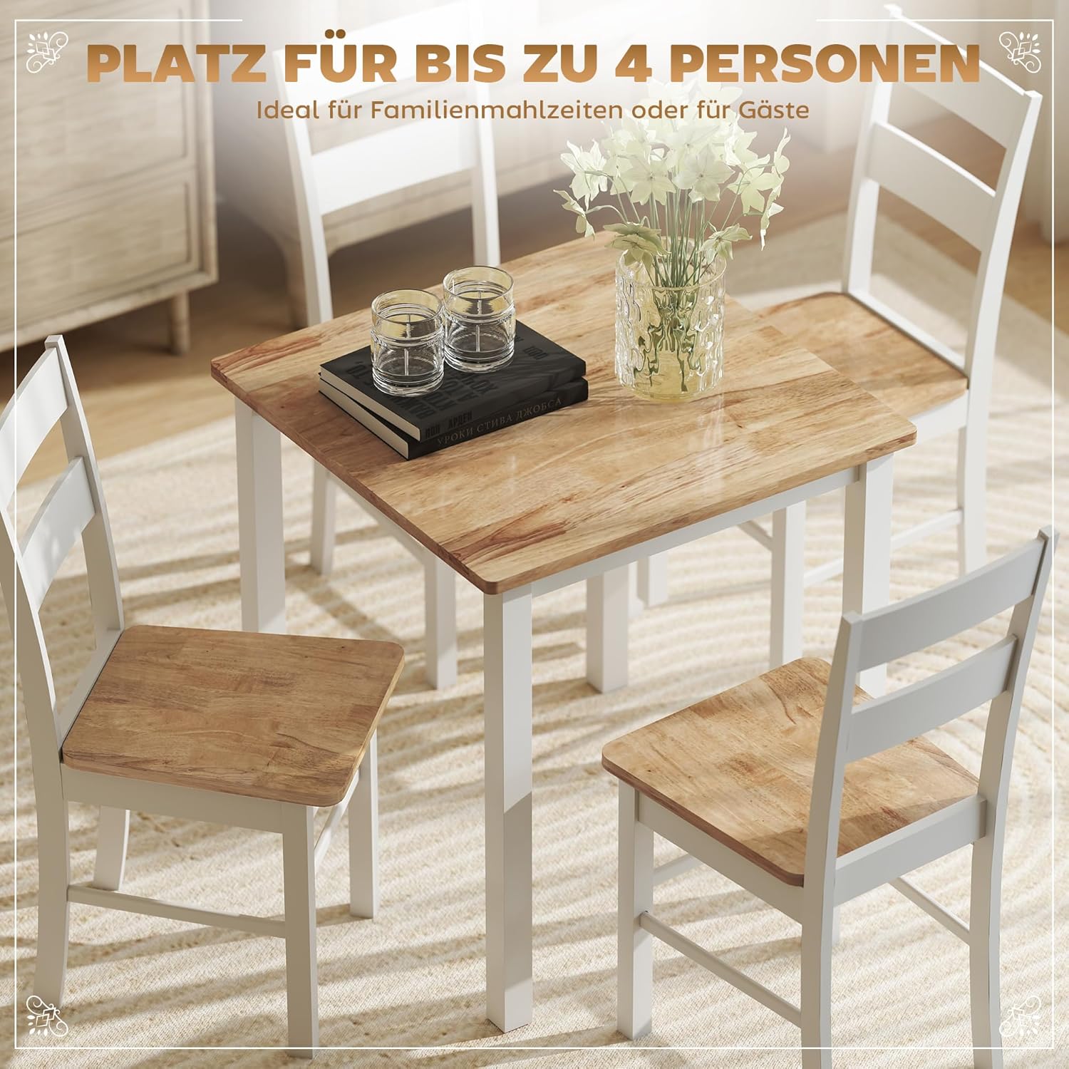 HOMCOM Esstisch 69 x 69 cm Küchentisch für 2-4 Personen Esszimmertisch Kleiner moderner Holztisch für kleine Raum, Küche, Esszimmer Eiche — Ansicht 4