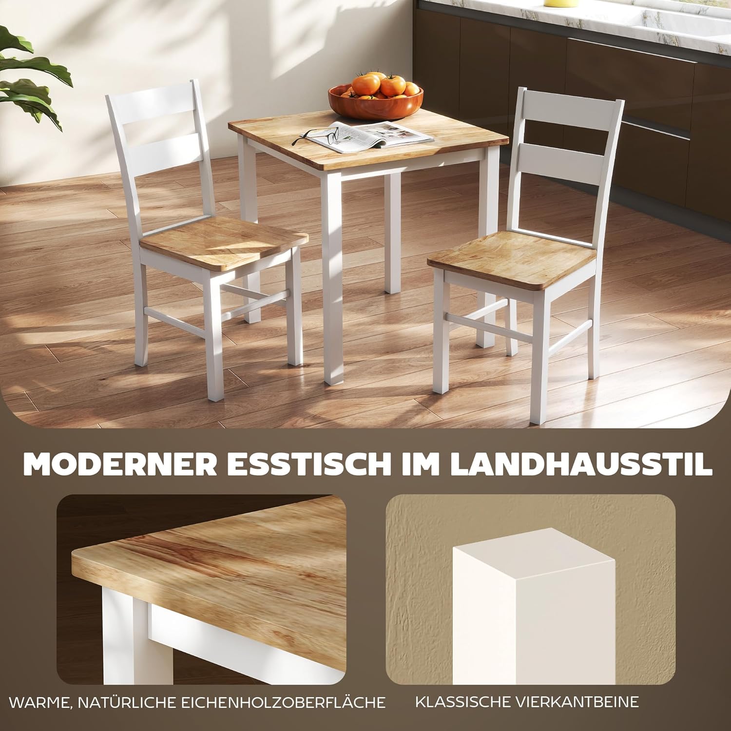 HOMCOM Esstisch 69 x 69 cm Küchentisch für 2-4 Personen Esszimmertisch Kleiner moderner Holztisch für kleine Raum, Küche, Esszimmer Eiche — Ansicht 6