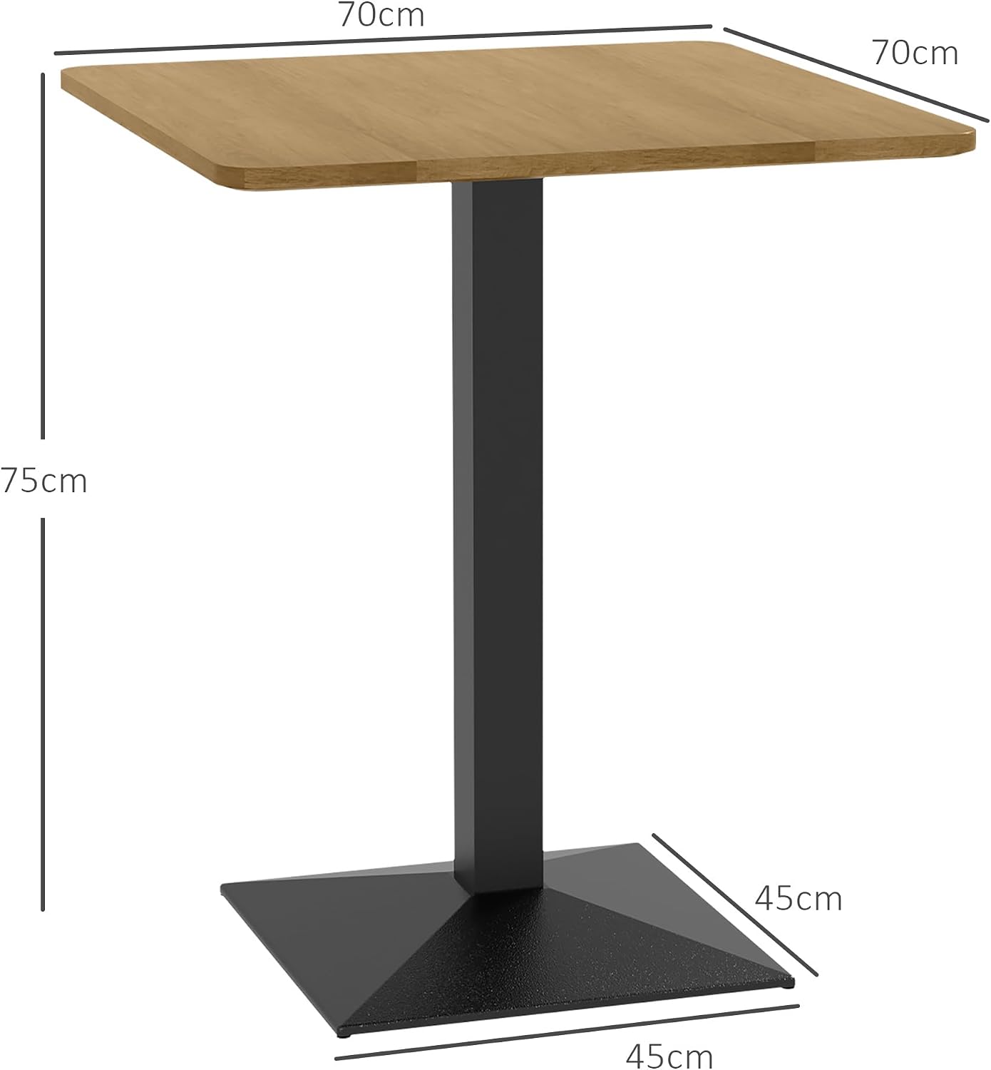 HOMCOM Esstisch 70 x 70 cm Quadratischer Küchentisch für 2 Personen Esszimmertisch mit Holzoptik Stahlbasis Kleiner moderner Tisch für Küche, Esszimmer und Wohnzimmer Dunkelbraun — Ansicht 3