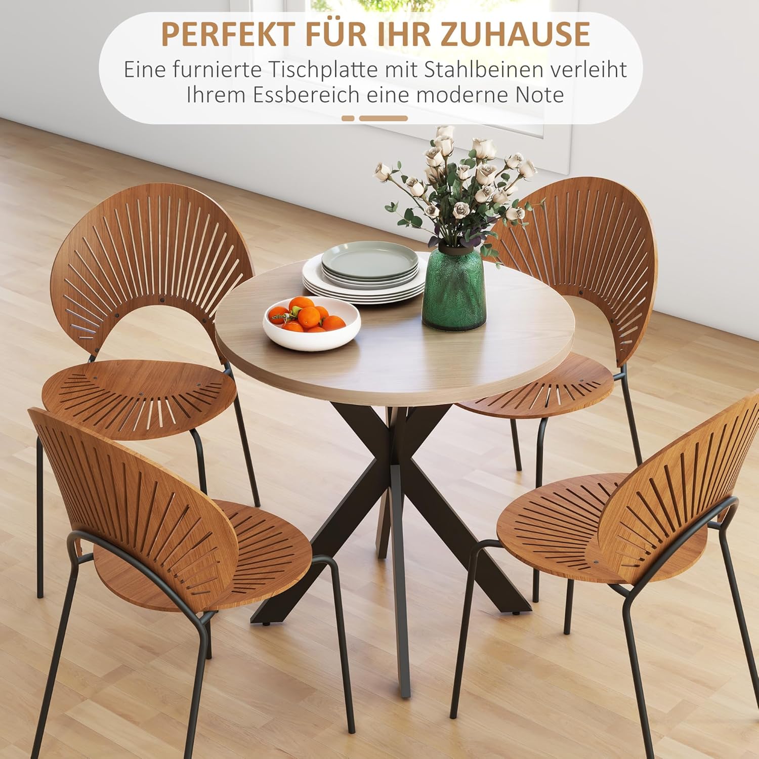 HOMCOM Esstisch 75 x 75 cm rund Küchentisch für 2-4 Personen modern Esszimmertisch mit Spinnenfuß Kleiner Tisch für Küche, Esszimmer und Wohnzimmer Braun — Ansicht 4