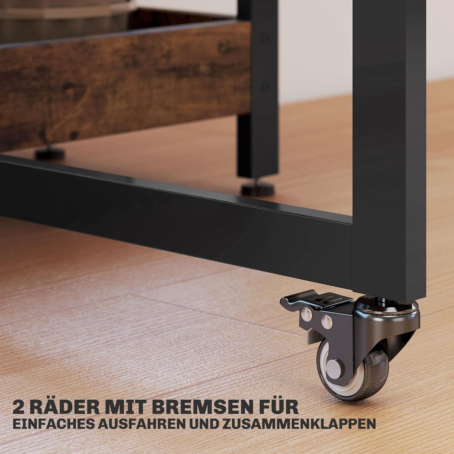 HOMCOM Esstisch Klappbar Küchentisch für 2-4 Personen mit 2 Offenen Ablagen, Esszimmertisch Klapptisch mit Rollen für Kleine Räume, Esszimmer, Küche 133,4 x 80 x 75 cm Rustikal-Braun — Ansicht 6