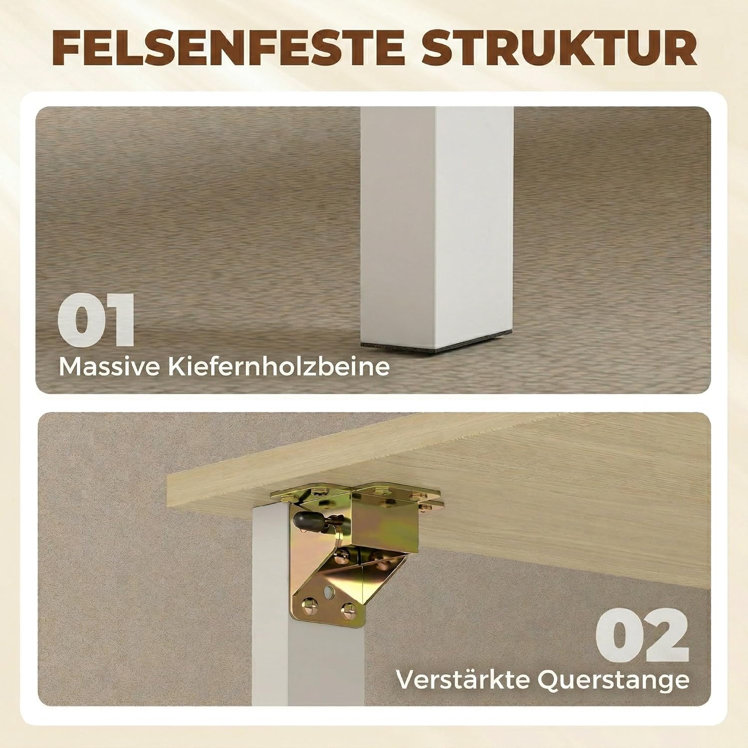 HOMCOM Esstisch Klappbar, Küchentisch mit 2 Schubladen, 4 Ablagen für bis zu 6 Personen, Moderner Klapptisch mit Holzbeinen, Esszimmertisch für Esszimmer, Küche, 168,2 x 85 x 73 cm, Natur und Weiß — Ansicht 6