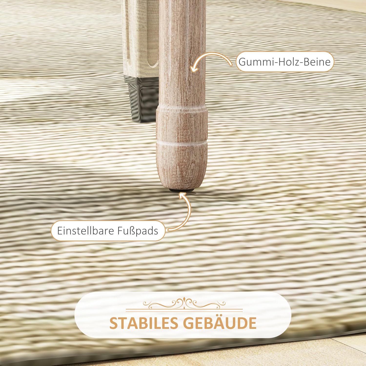 HOMCOM Esszimmerstühle 2er Set Küchenstuhl mit Rückenlehne, Leinenoptik, Sessel Polsterstuhl mit Rattanoptik, Stühle Holzbeine, Wohnzimmerstuhl für Esstisch Küche, Cremeweiß — Ansicht 6