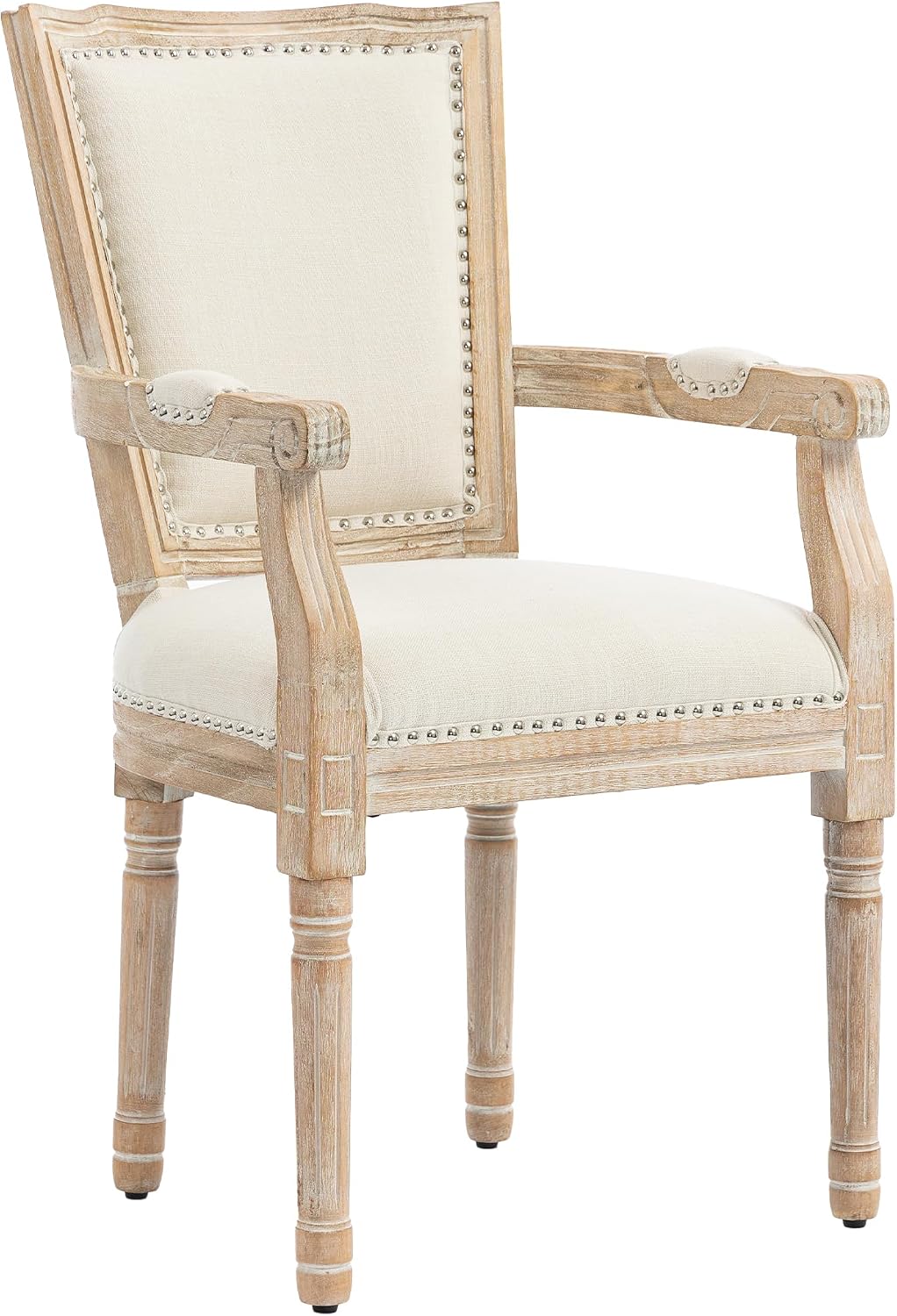 HOMCOM Esszimmerstuhl Küchenstuhl mit Rückenlehne, Leinenoptik, dick Polser, Holzbeine, Sessel Polsterstuhl im Vintage Design, Wohnzimmerstuhl für Esstisch, Cremeweiß