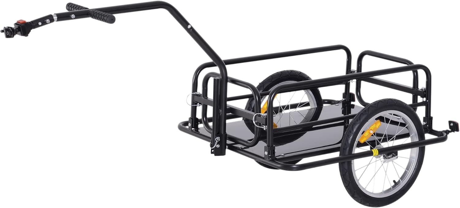 HOMCOM Fahrradanhänger Klappbar Lastenanhänger mit Kupplung, Kuppler & Reflektoren Transportwagen bis 40 kg belastbar, Transportanhänger Anhänger für Camping, Einkaufen, Umzug 155 x 71,5 x 77 cm