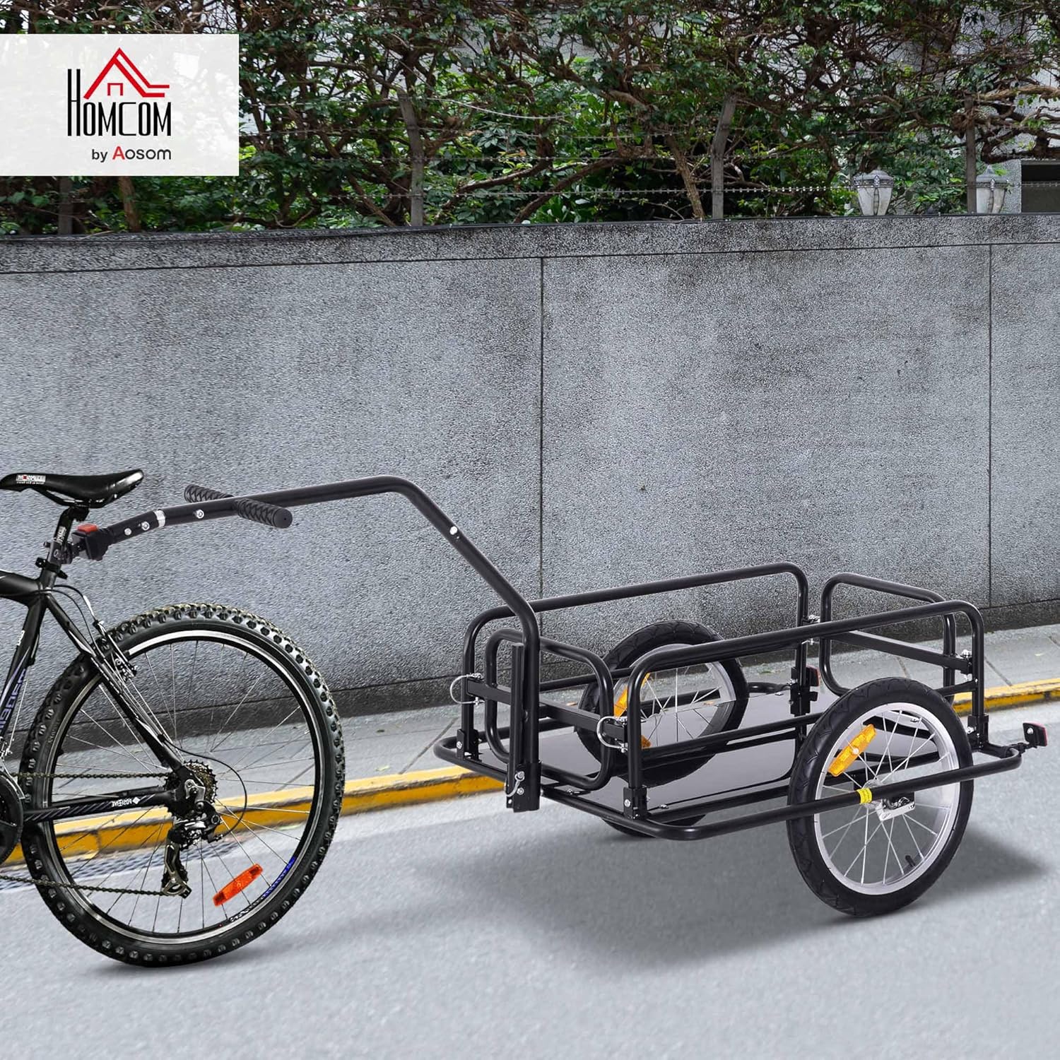 HOMCOM Fahrradanhänger Klappbar Lastenanhänger mit Kupplung, Kuppler & Reflektoren Transportwagen bis 40 kg belastbar, Transportanhänger Anhänger für Camping, Einkaufen, Umzug 155 x 71,5 x 77 cm — Ansicht 2