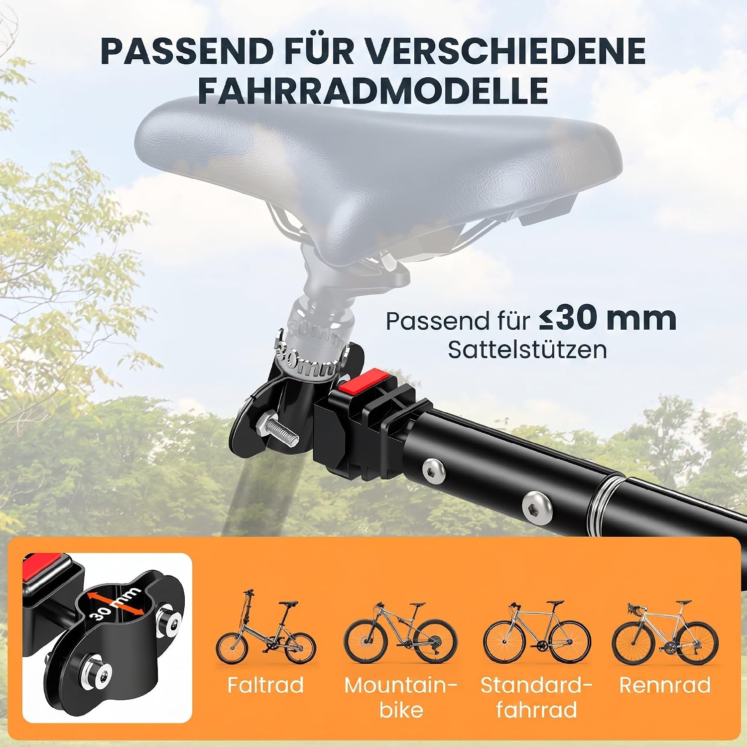 HOMCOM Fahrradanhänger Klappbar Lastenanhänger mit Kupplung, Kuppler & Reflektoren Transportwagen bis 40 kg belastbar, Transportanhänger Anhänger für Camping, Einkaufen, Umzug 155 x 71,5 x 77 cm — Ansicht 3