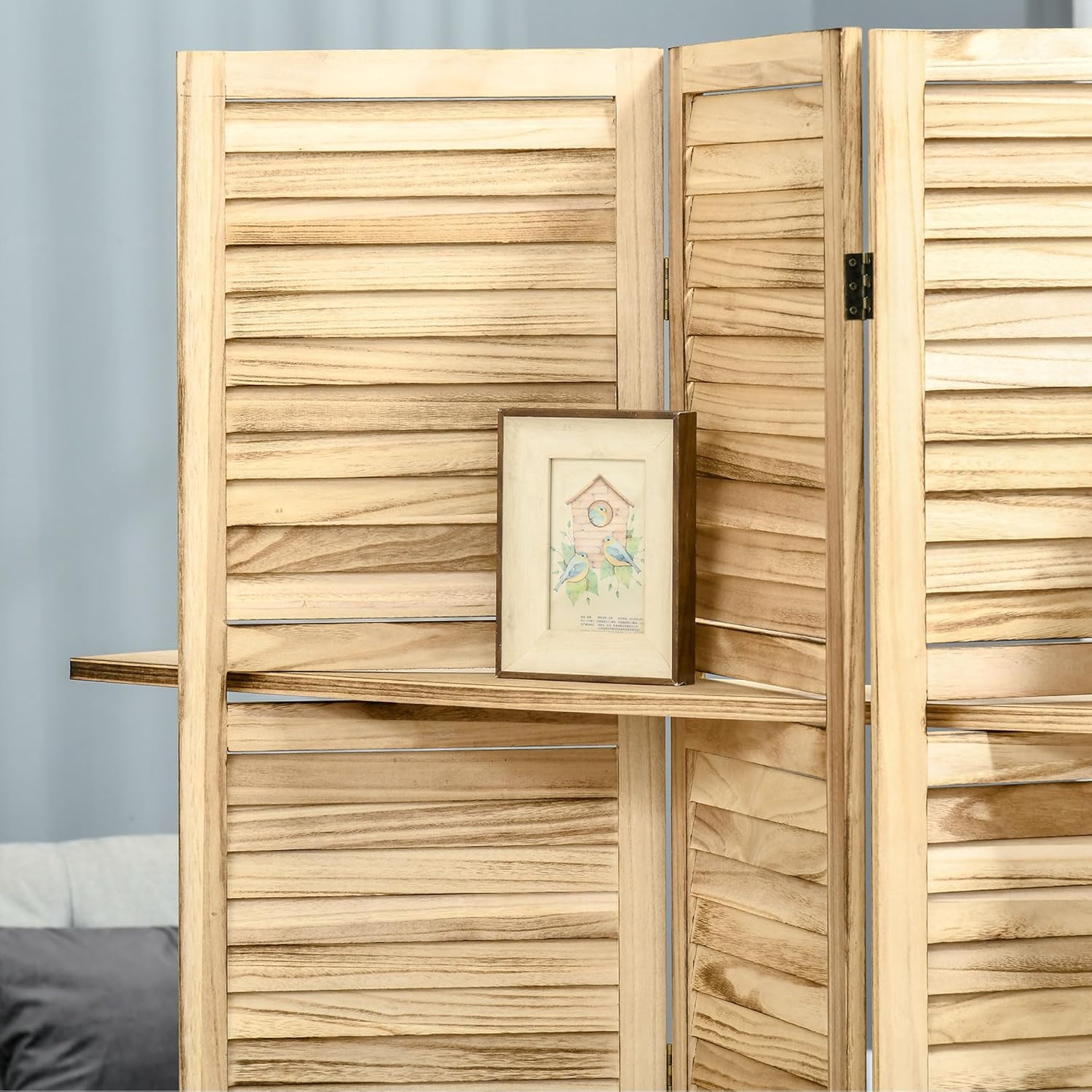 HOMCOM Faltbarer Paravent mit 4 Türen, Separé mit Einlegeböden und Lattenrost, Paulonia Holz-Raumteiler für Heim und Büro, 162x170 cm, Holz — Ansicht 6