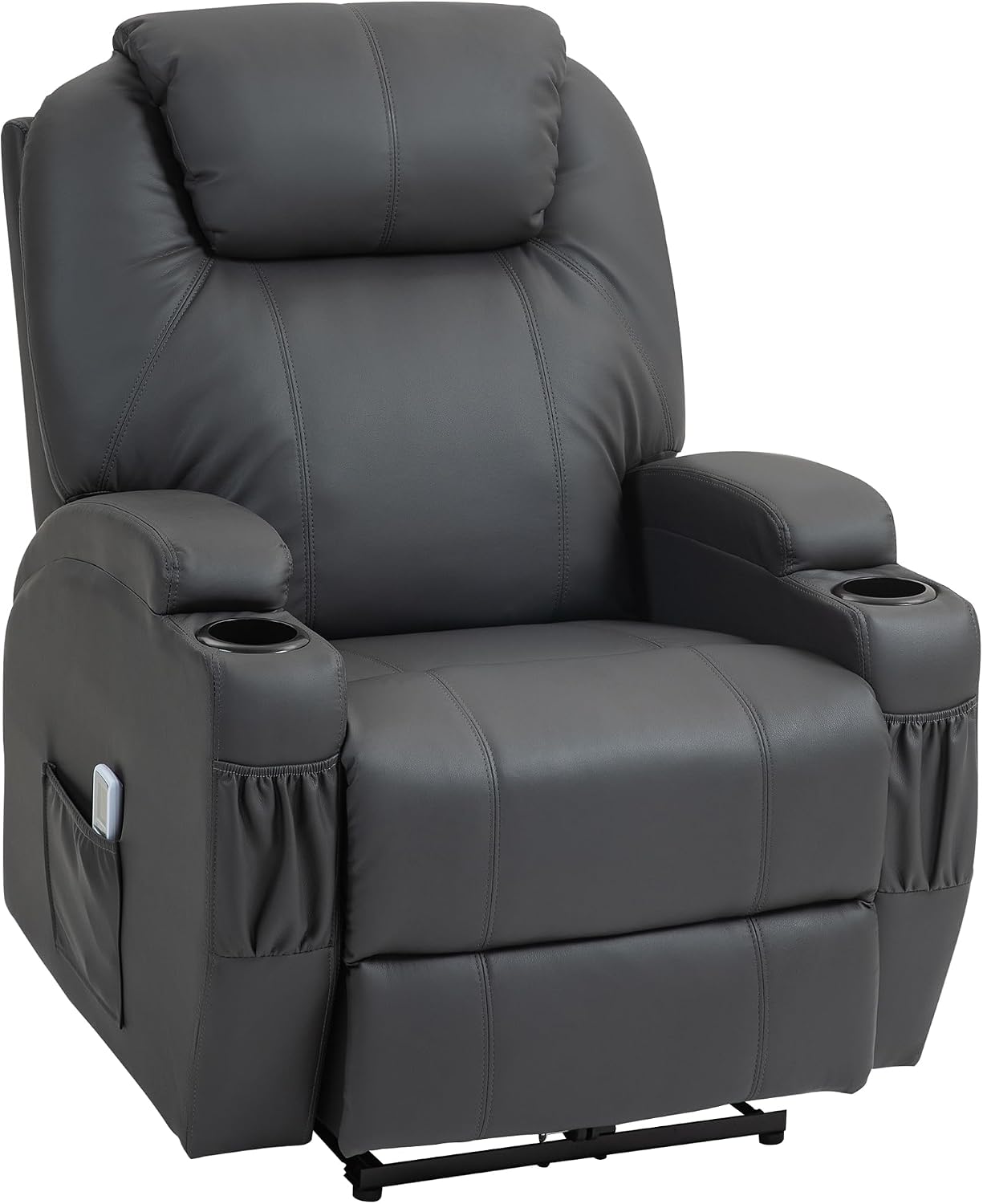 HOMCOM Fernsehsessel Elektrisch Relaxsessel mit Liegefunktion Aufstehhilfe Massage Massagesessel mit verstellbar Rückenlehne Seitentasche Getränkehalter TV Sessel bis 160kg für Wohnzimmer Dunkelgrau