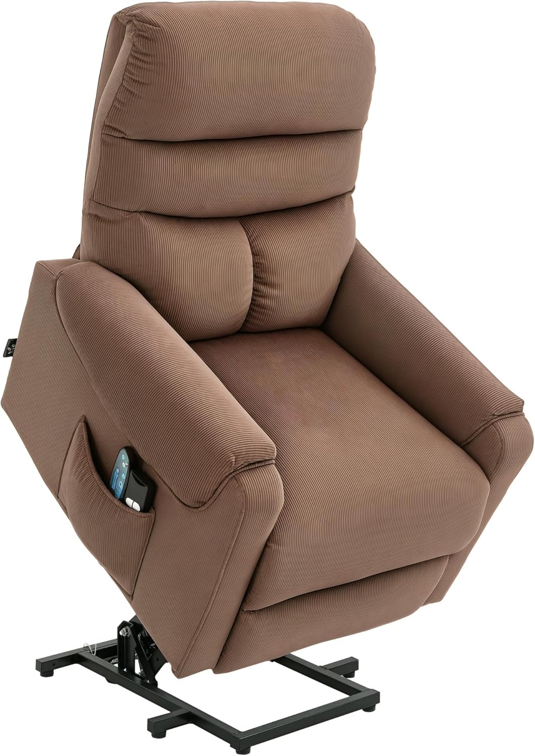 HOMCOM Fernsehsessel mit Aufstehhilfe Elektrisch, Massagesessel mit Liegefunktion und Wärmefunktion, Relaxsessel mit Fernbedienung und Seitentasche Verstellbar Polyester-Gewebe Braun