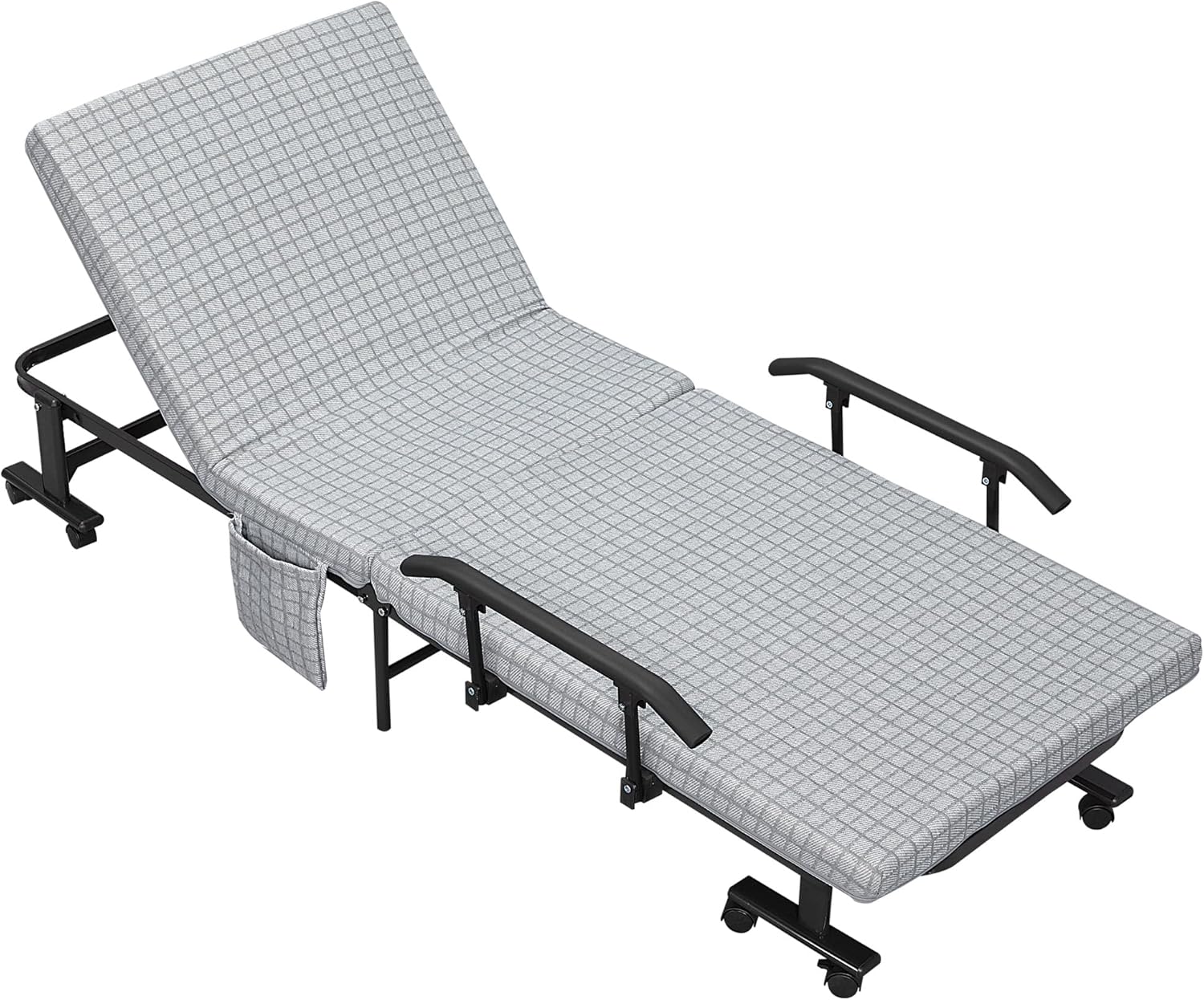 HOMCOM Gästebett Klappbett mit Rollen Reisebett mit 5-stufig Verstellbarer Rückenlehne Stahl 190 x 76 x 33 cm Hellgrau+Schwarz