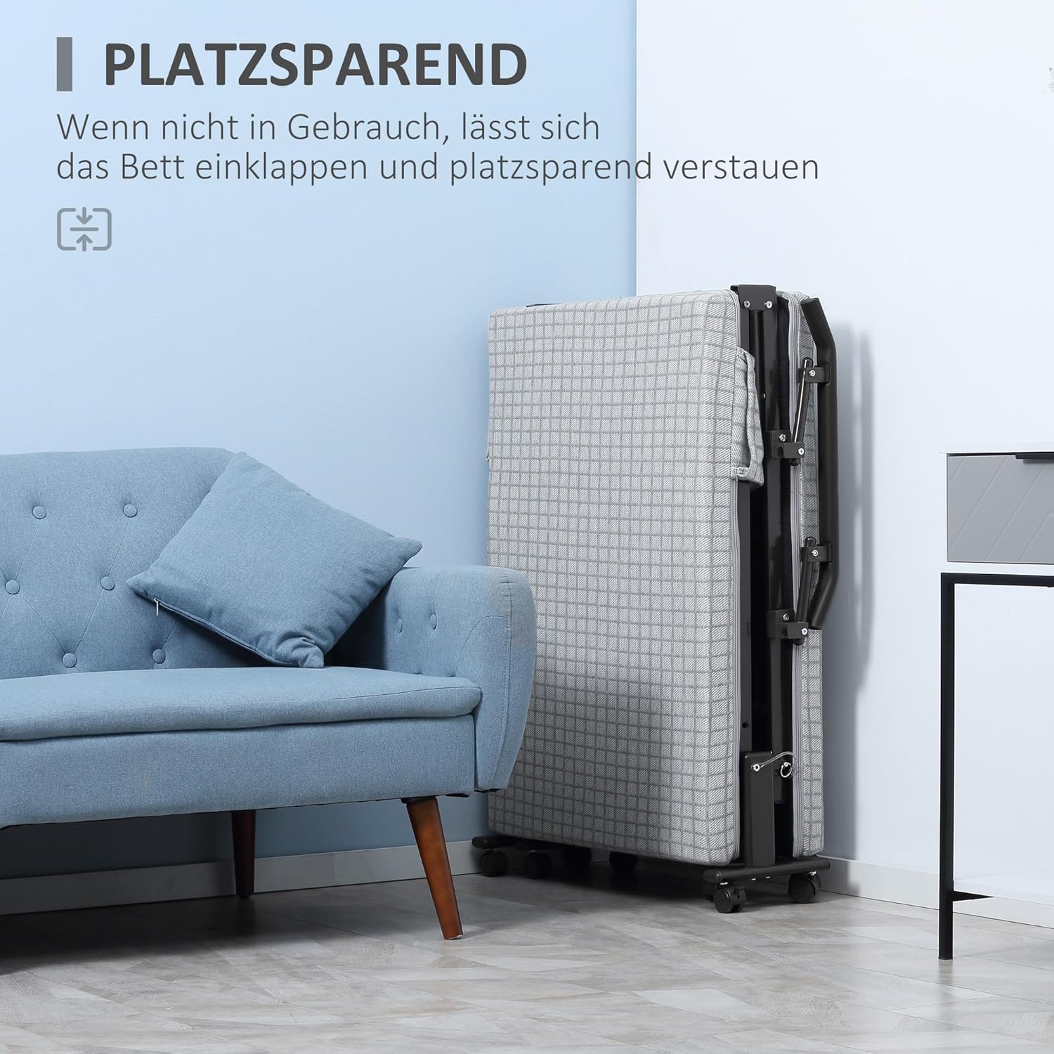 HOMCOM Gästebett Klappbett mit Rollen Reisebett mit 5-stufig Verstellbarer Rückenlehne Stahl 190 x 76 x 33 cm Hellgrau+Schwarz — Ansicht 4