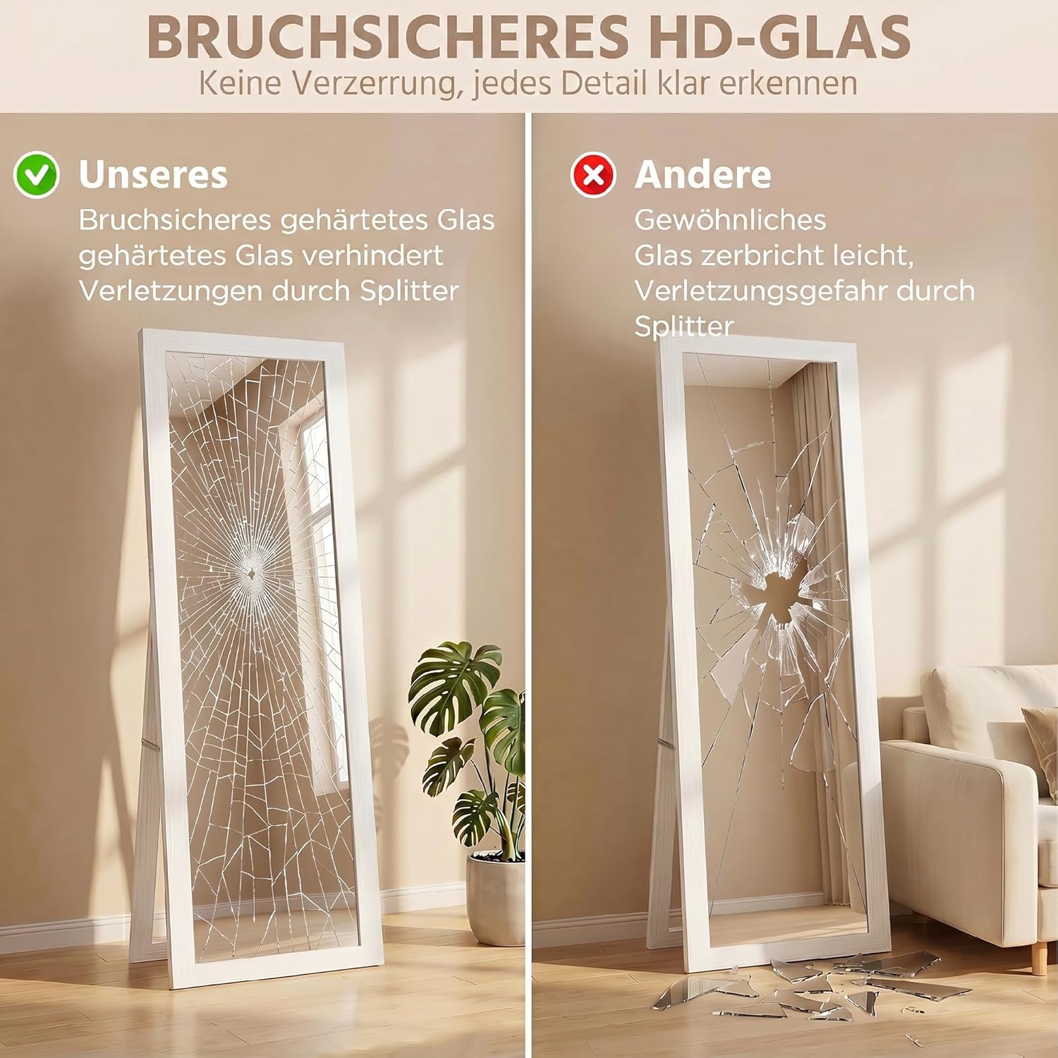 HOMCOM Ganzkörperspiegel 157 x 37 cm Rechteckig Standspiegel mit Rahmen mit Holzoptik, Wandspiegel zum Stehen, Anlehnen, Groß Spiegel für Flur, Wohnzimmer, Schlafzimmer, Weiß — Ansicht 4