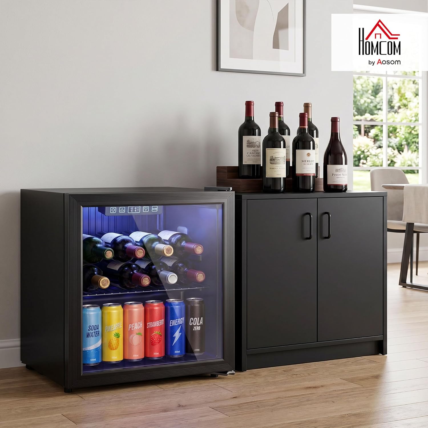 HOMCOM Getränkekühlschrank 50L Mini Kühlschrank mit UV-beständig Doppelglas-Tür, Verstellbaren Regalen, Bierkühlschrank mit LED-Beleuchtung& -Display, Temperaturregelung für Büro, Zuhause, Bar — Ansicht 2