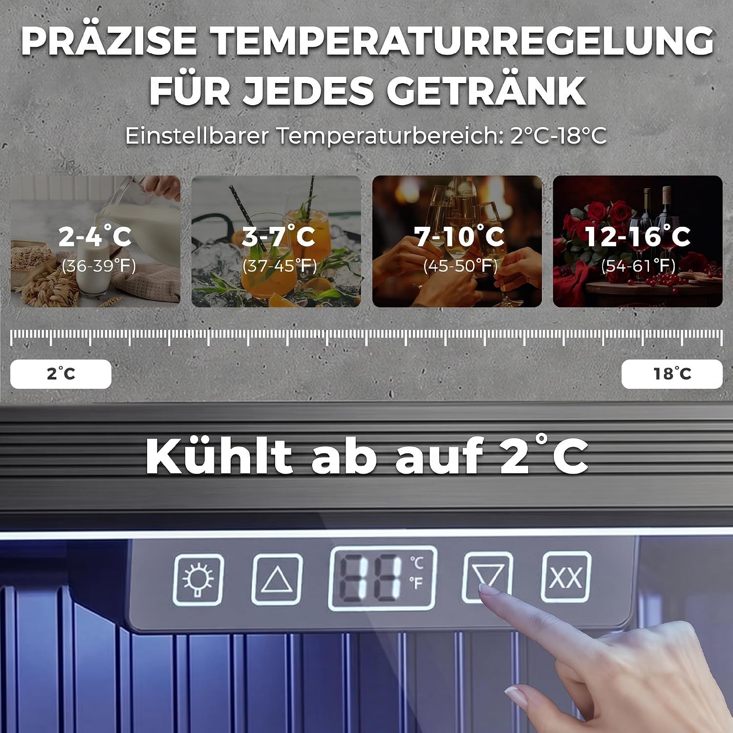 HOMCOM Getränkekühlschrank 50L Mini Kühlschrank mit UV-beständig Doppelglas-Tür, Verstellbaren Regalen, Bierkühlschrank mit LED-Beleuchtung& -Display, Temperaturregelung für Büro, Zuhause, Bar — Ansicht 4